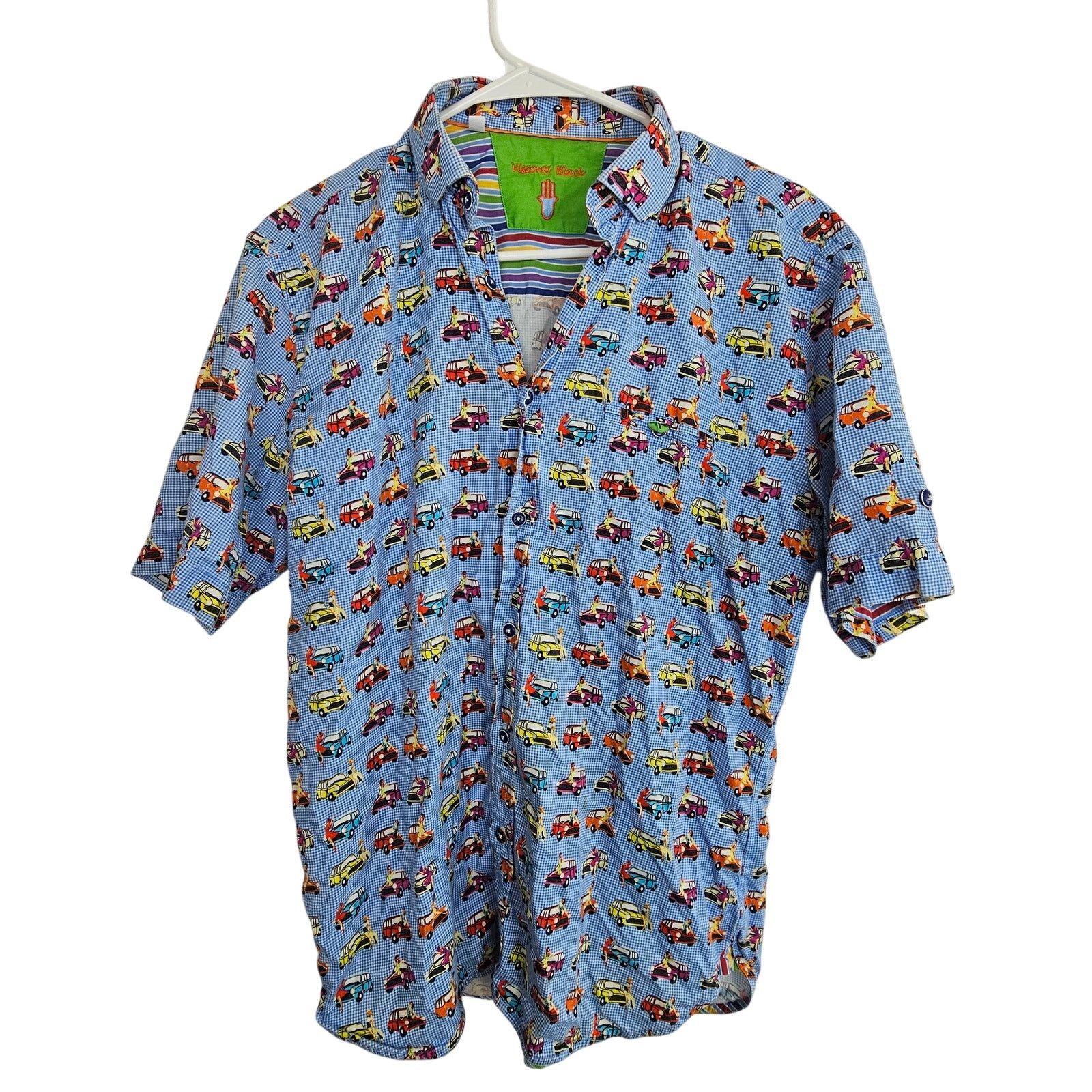 Luchiano Visconti Visconti Black Shirt Girl on Car Print Blue Button M Size US M / EU 48-50 / 2 - 1 Thumbnail