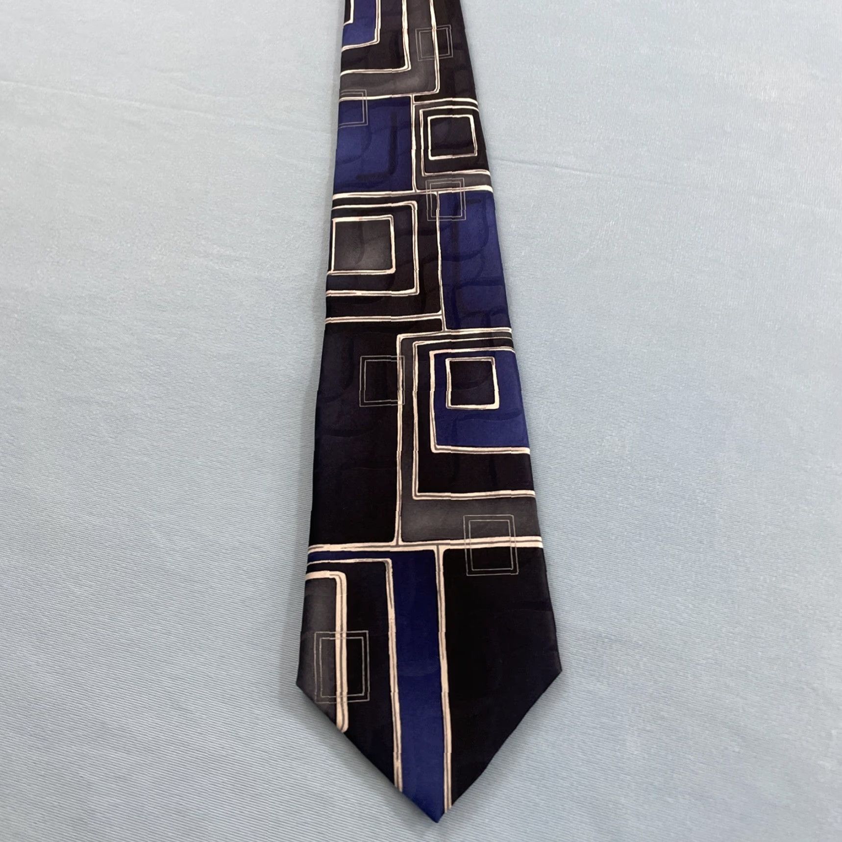 Arrow VINTAGE Arrow Blue Silk Tie Geometric Abstract Retro Mobster 90s Western 58 One Size Men Size ONE SIZE - 3 Thumbnail