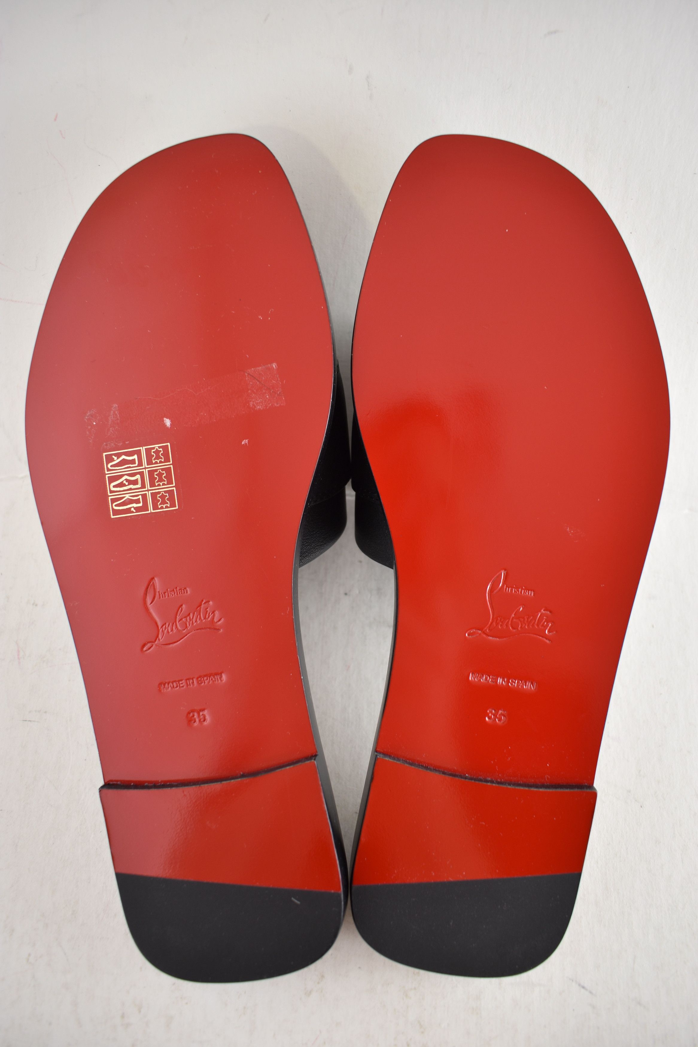 Christian Louboutin Chambelimule Donna Flat Black Calf Leather Slide Sandal 35 Size US 5 / IT 35 - 15 Thumbnail