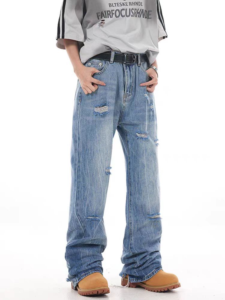 Hip-hop ripped washed street casual baggy jeans