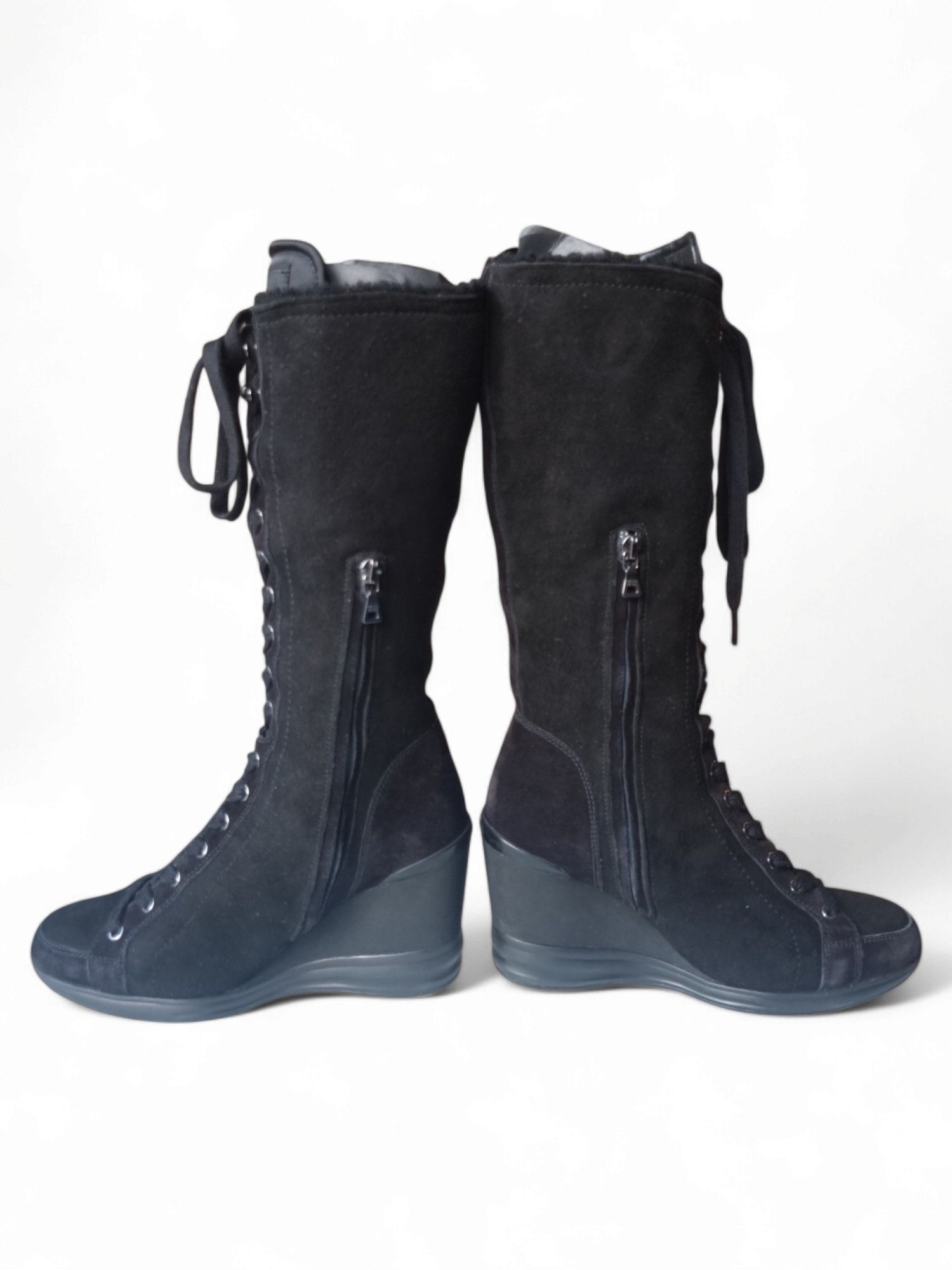 Prada Box Prada Suede Sheepskin Wedge Lace Up Leather Upper Boots Size US 6 / IT 36 - 6 Thumbnail