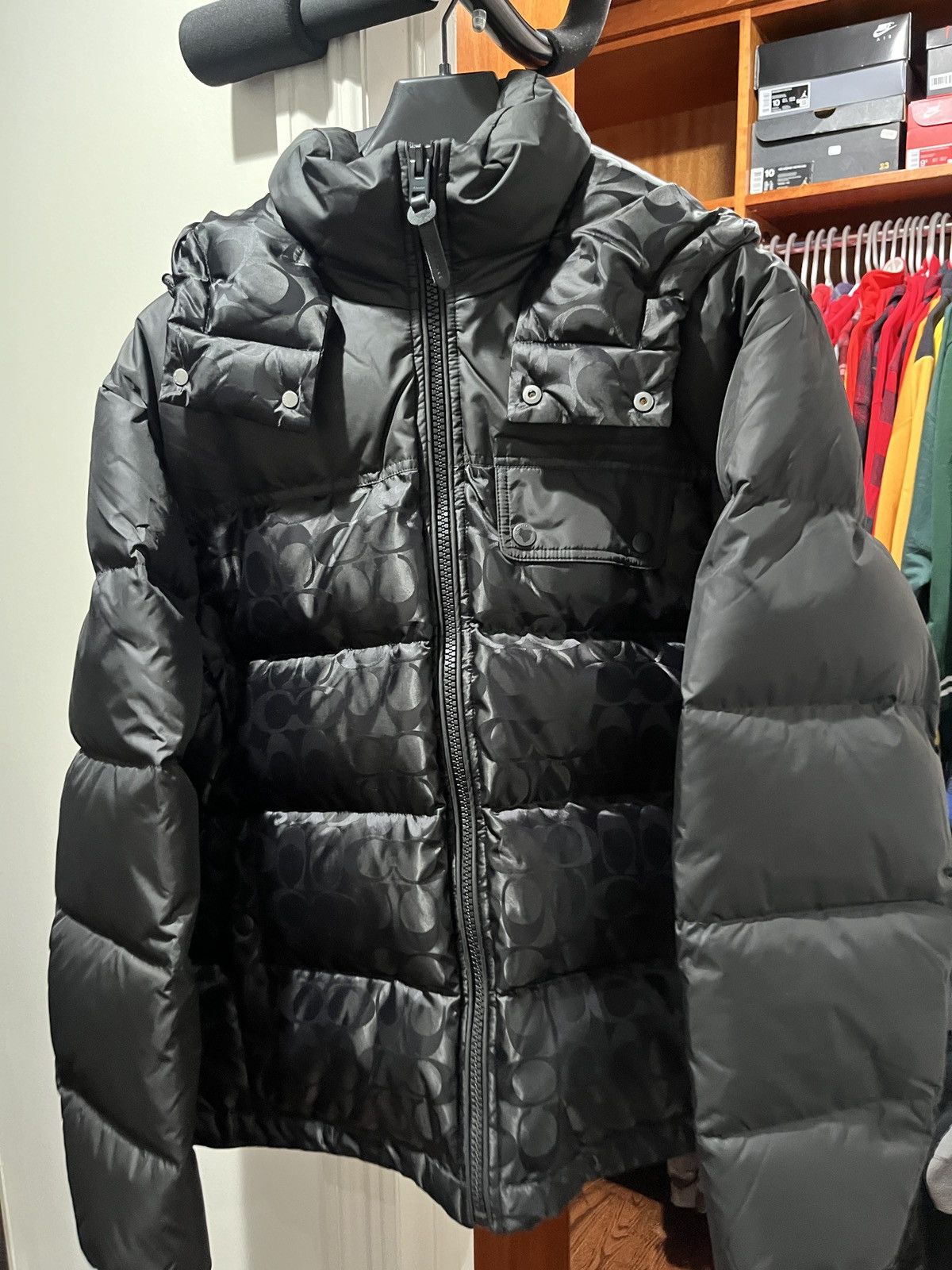 Coach Coach black print hooded puffer jacket Grailed