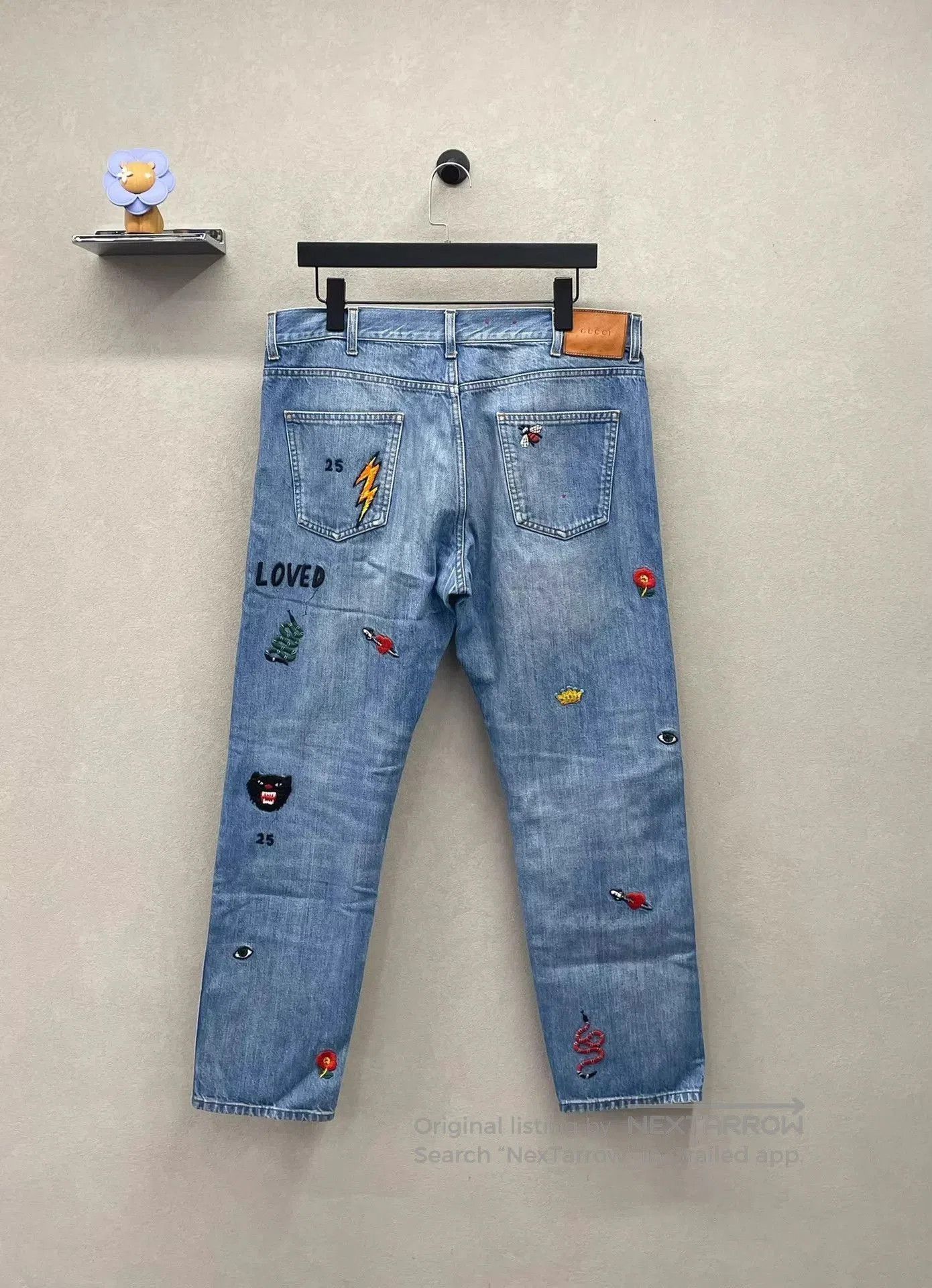 Gucci Blue Denim Jeans with Embroidered Patches Size 36. Size US 36 / EU 52 - 3 Thumbnail