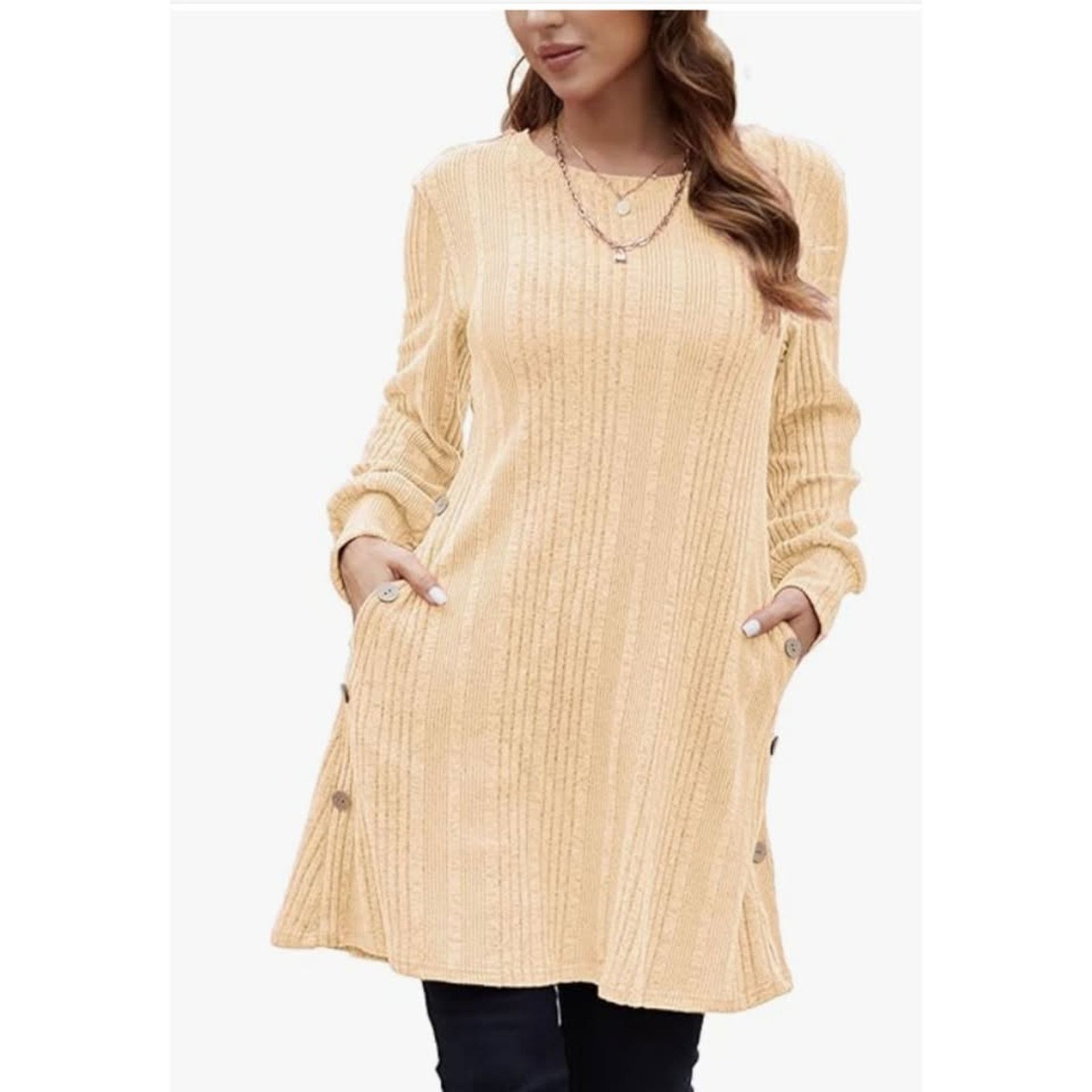 The Unbranded Brand Women's Dress Long Sleeve Tunic, Crew Neck, L Size L / US 10 / IT 46 - 5 Thumbnail