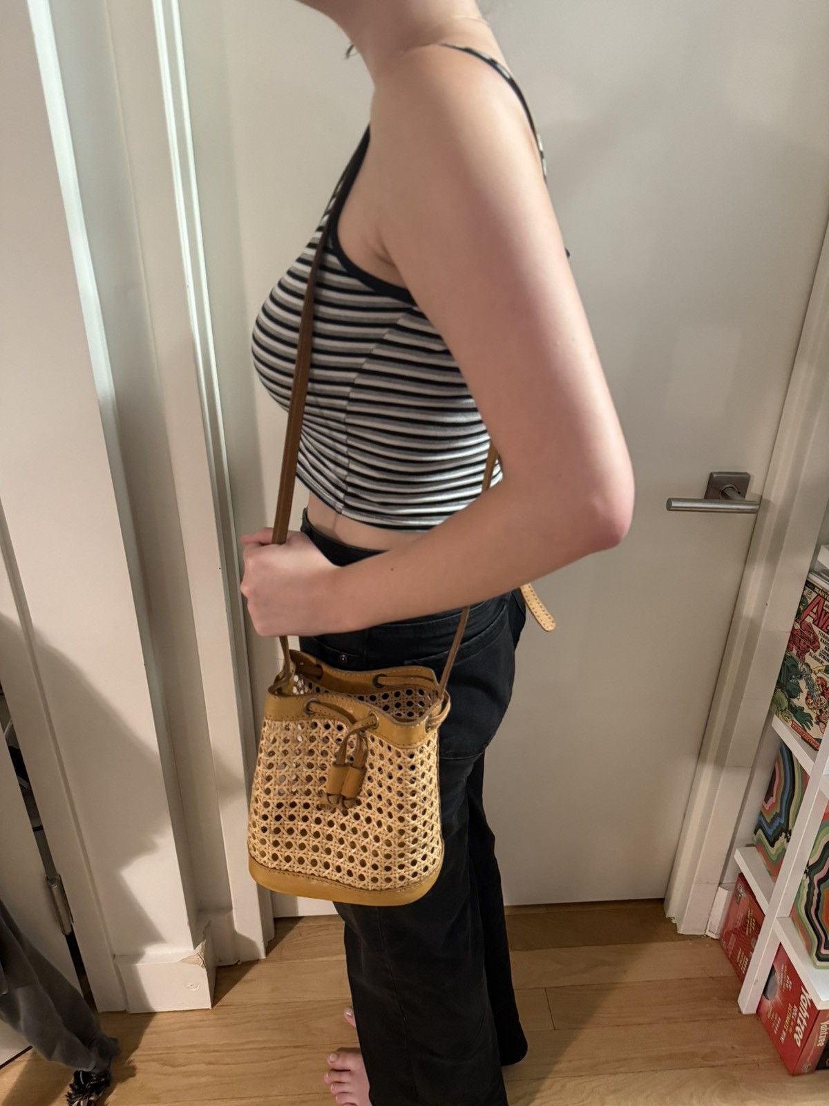 Bembien Bembien “Nell” Rattan & Leather Bucket Bag – Honey Size ONE SIZE - 1 Thumbnail