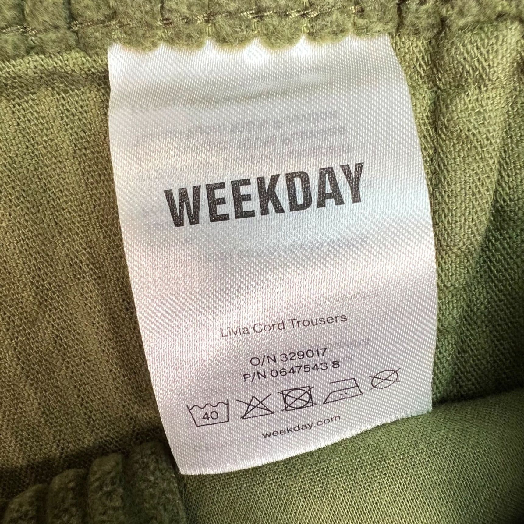 Weekday Weekday Pants Women's 36 Olive Corduroy 100% Cotton Wide-Leg Front Flat Spring Summer Chino Inseam 28 in Womens Size 25" / US 0 / IT 36 - 4 Thumbnail