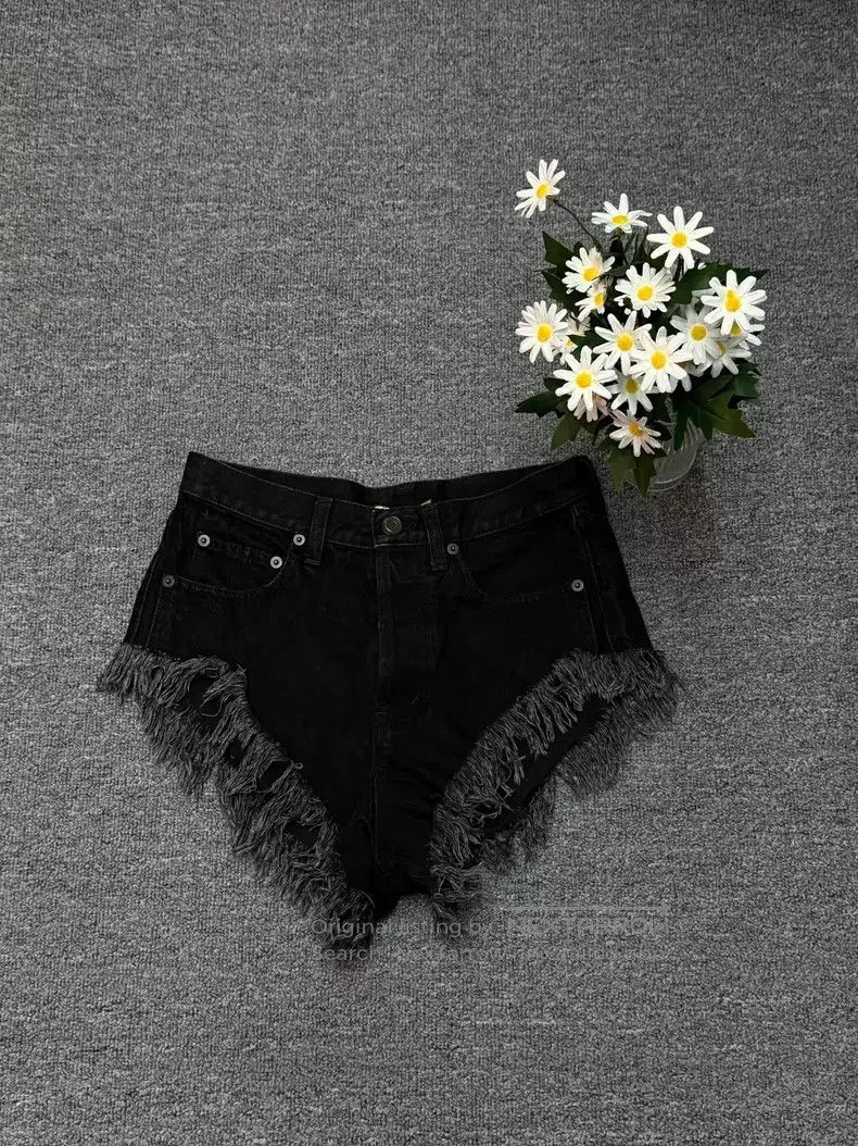 Saint Laurent Paris Saint Laurent Paris Fringed Denim Hot Pants i Size 27" / US 4 / IT 40 - 1 Thumbnail
