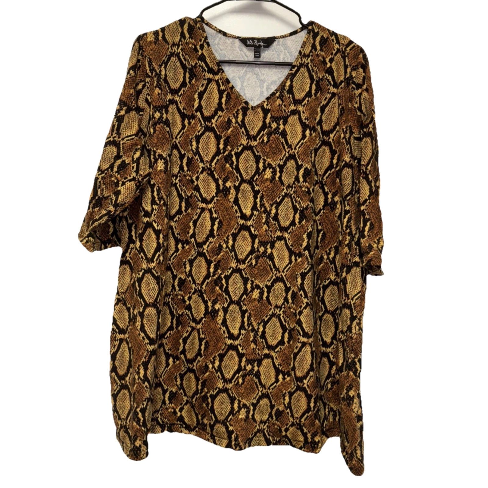 Vintage Ulla Popken Women Tunic Top V-Neck Animal Print 3/4 Sleeve Cotton Size 20 Plus Blouse Pullover Red Size 3XL / US 20-22 - 2 Thumbnail