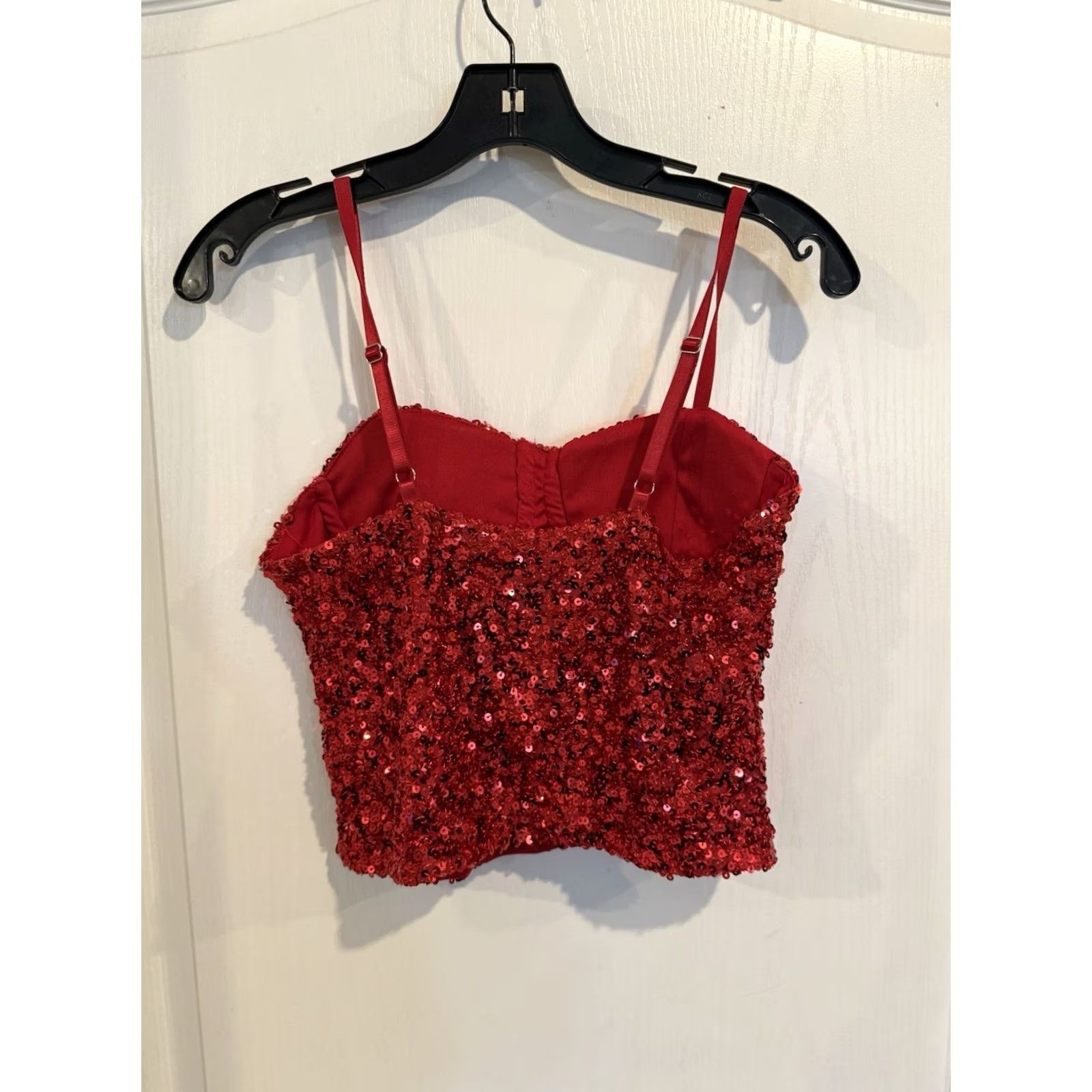 Vintage No Boundaries Women's Tank Sequin Corset Bustier Red M Evening Party Size M / US 6-8 / IT 42-44 - 3 Thumbnail