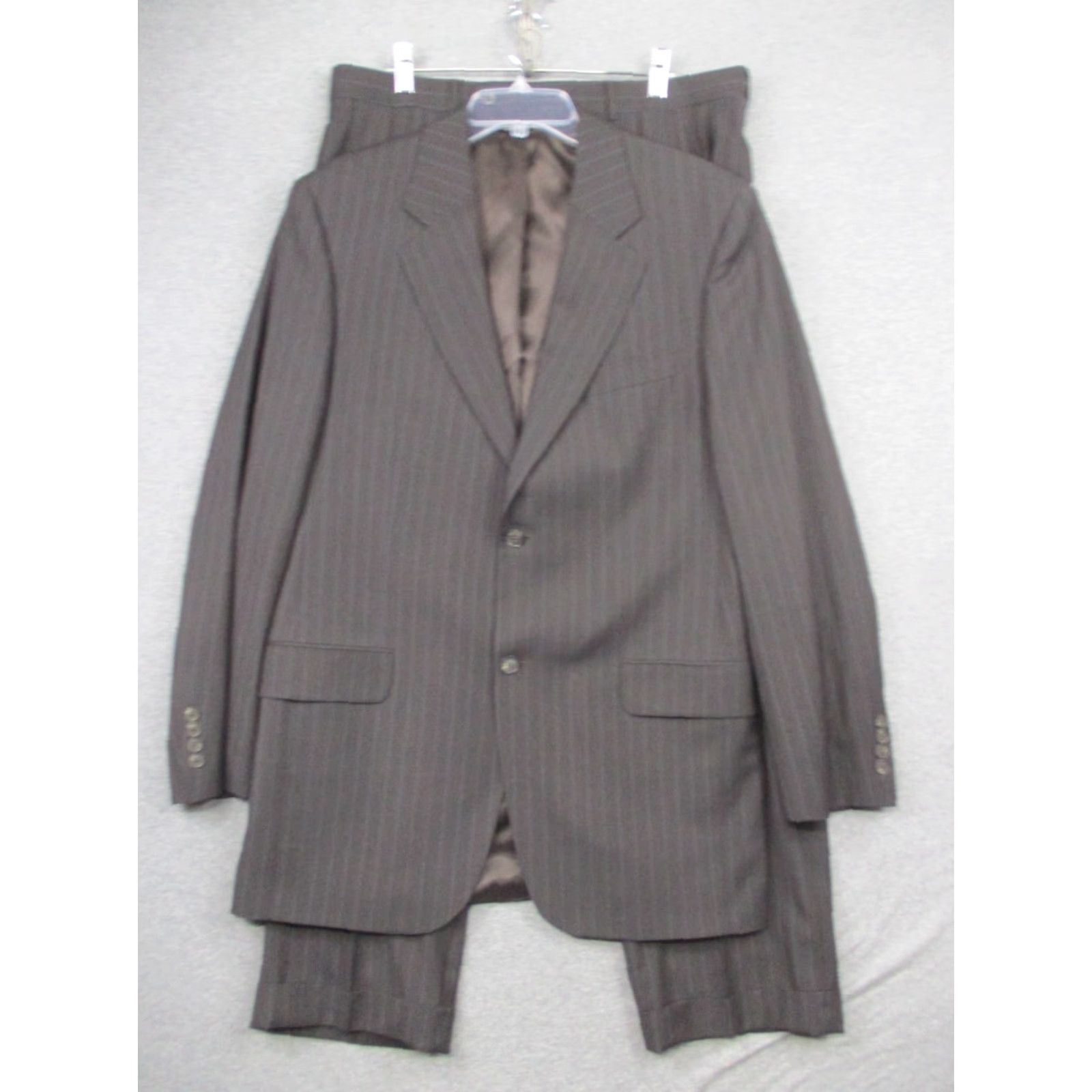 Vintage Paul Dione Suit Mens 2 Piece Gray Pinstriped 100% Wool 42L 36x30 Vintage No Size 42R - 2 Thumbnail