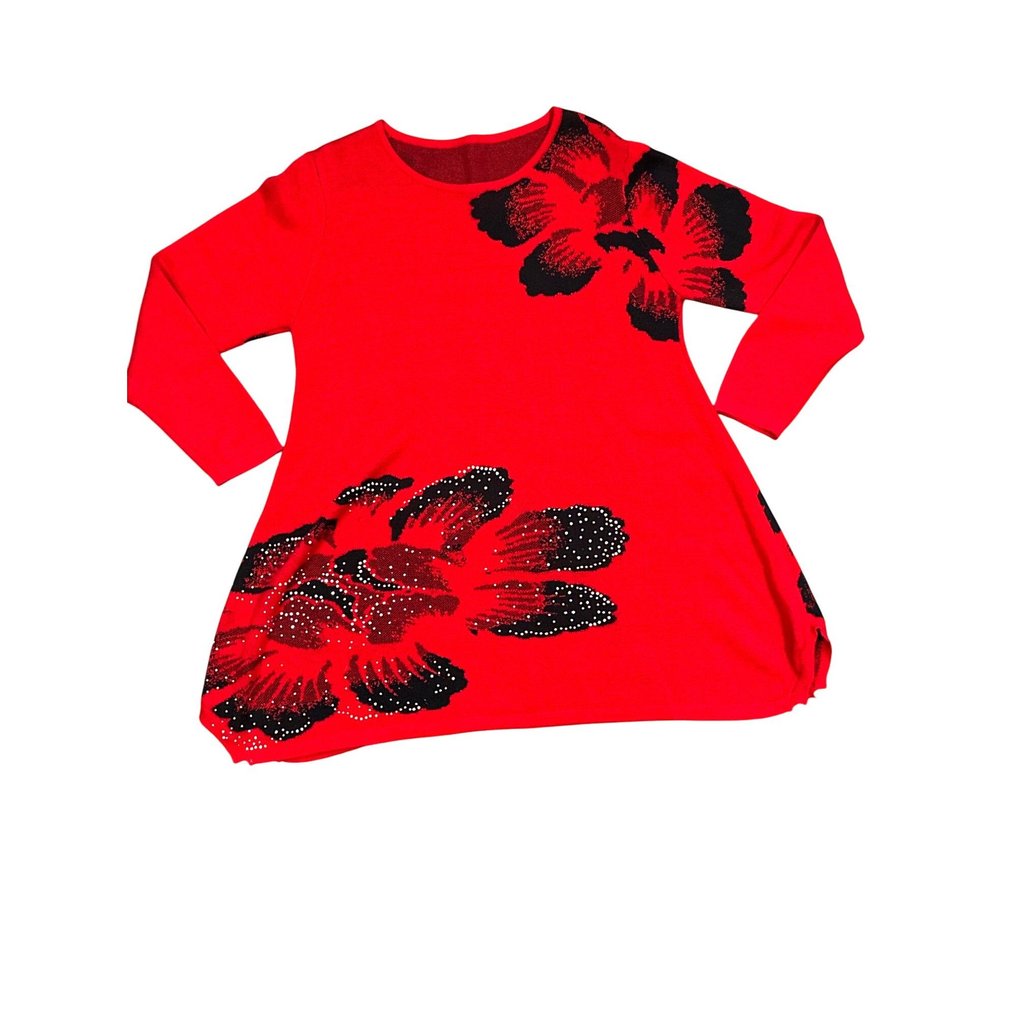 Other CCC Spring Pullover Stretch Loose Red Black Floral Sweater D Size L / US 10 / IT 46 - 5 Thumbnail