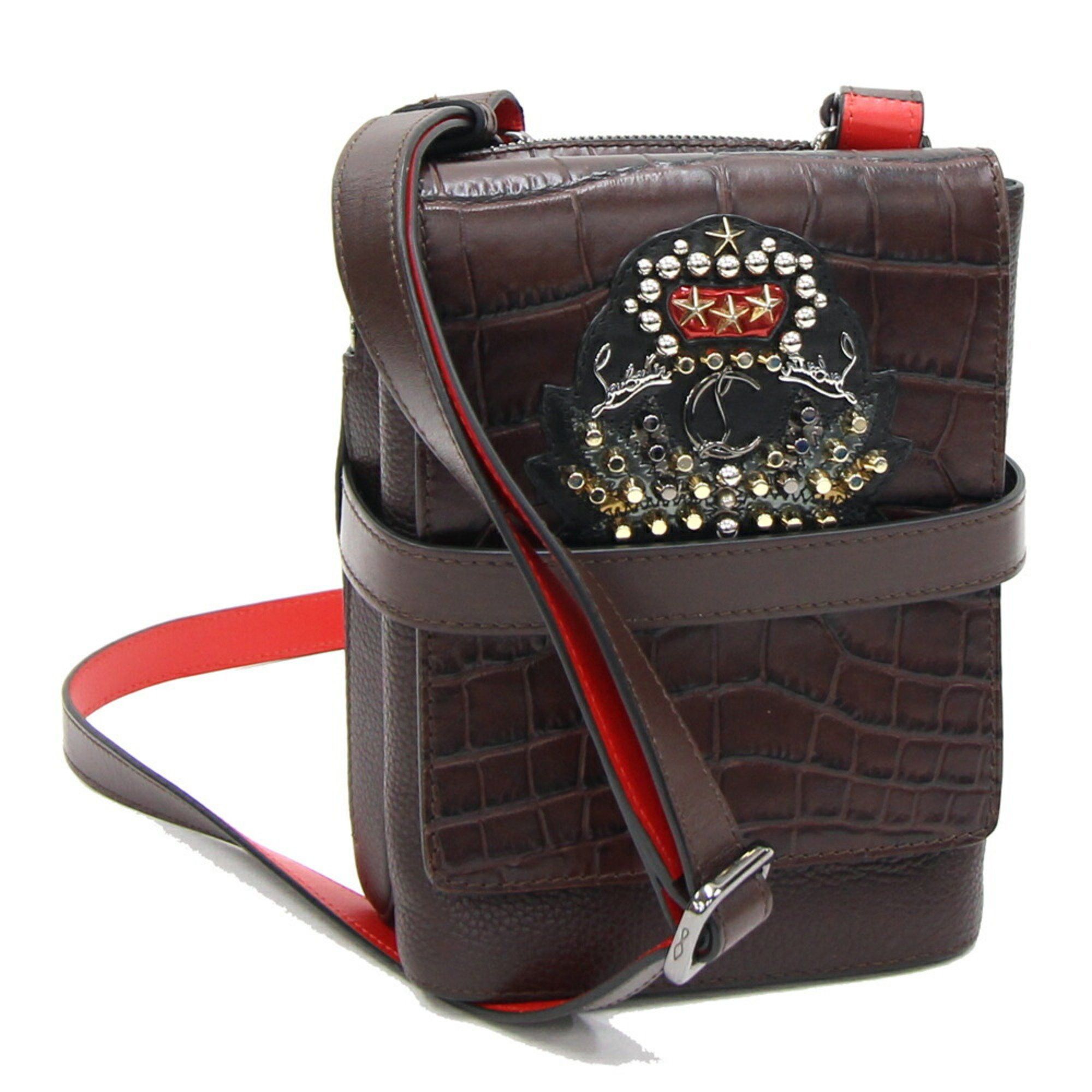 image of Christian Louboutin Louboutin Shoulder Bag 1185022 Dark Brown Leather Studs Men Women Christian