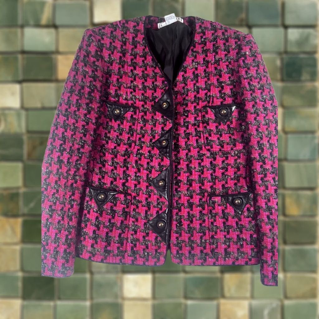 Vintage Vintage Carlisle Blazer Womens 6 Pink Wool Tweed Houndstooth Sequin Jacket 80s Size M / US 6-8 / IT 42-44 - 1 Thumbnail
