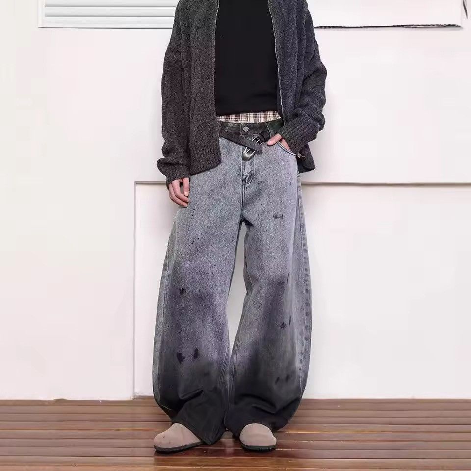 Jean Bleached Denim Jeans | Wide-Leg | Distressed Wash Size US 29 - 1 Thumbnail