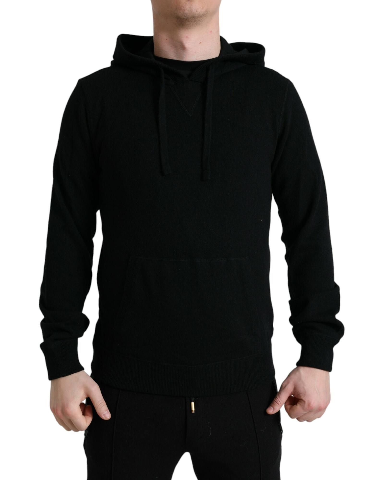 image of Dolce Gabbana Cashmere Hooded Pullover Sweater in Black, Men's (Size 2XL)