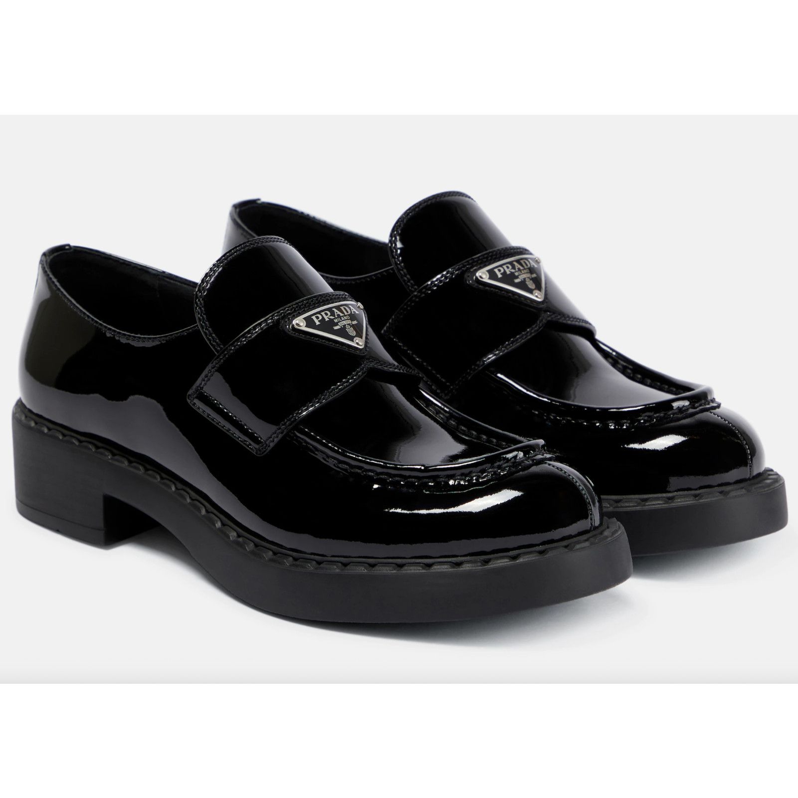 Prada Prada Chocolate Black Patent Leather Silver Logo Platform Size US 6 / IT 36 - 1 Thumbnail