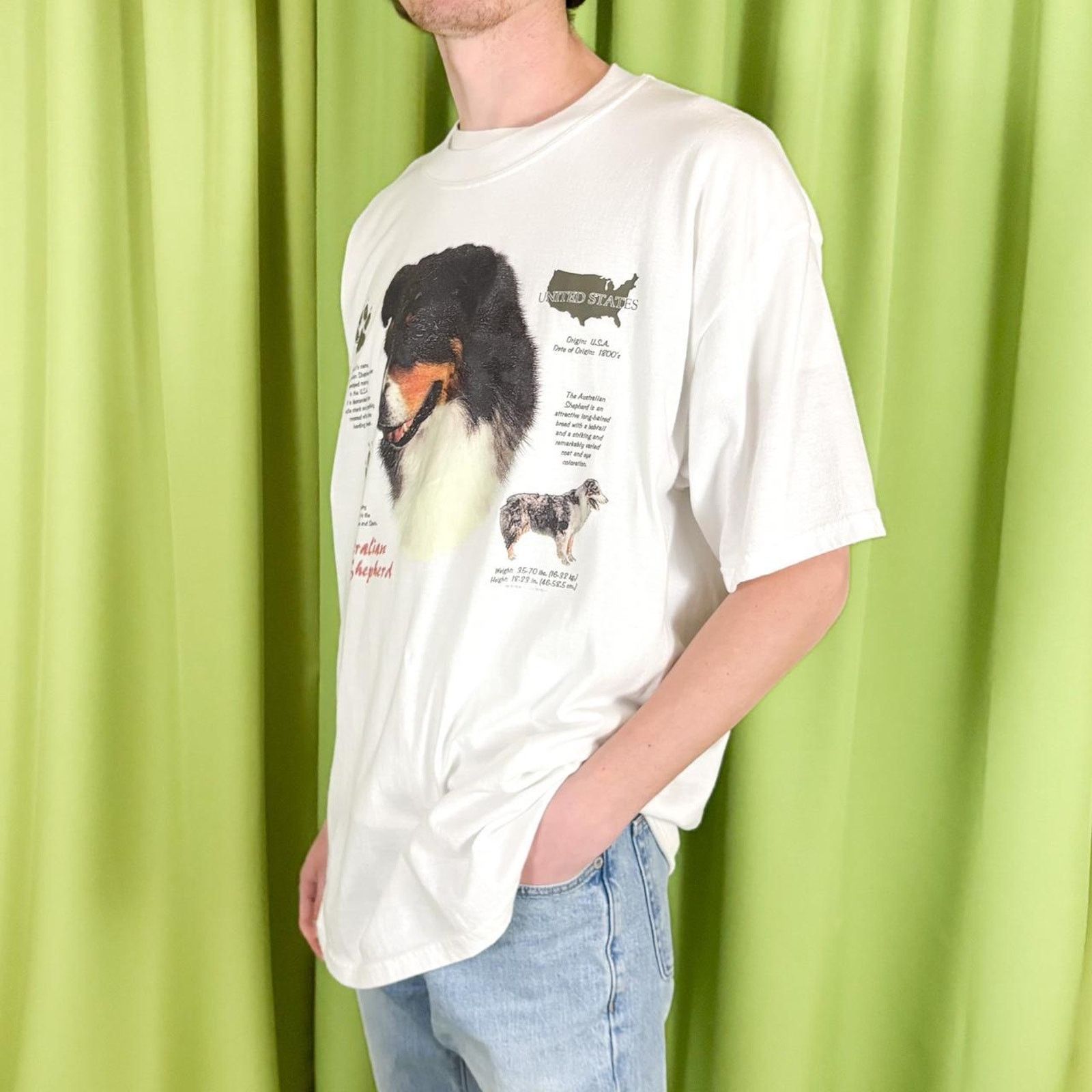 Jerzees 90s Vintage White Australian Shepherd Dog Graphic Tee Size US XL / EU 56 / 4 - 3 Thumbnail
