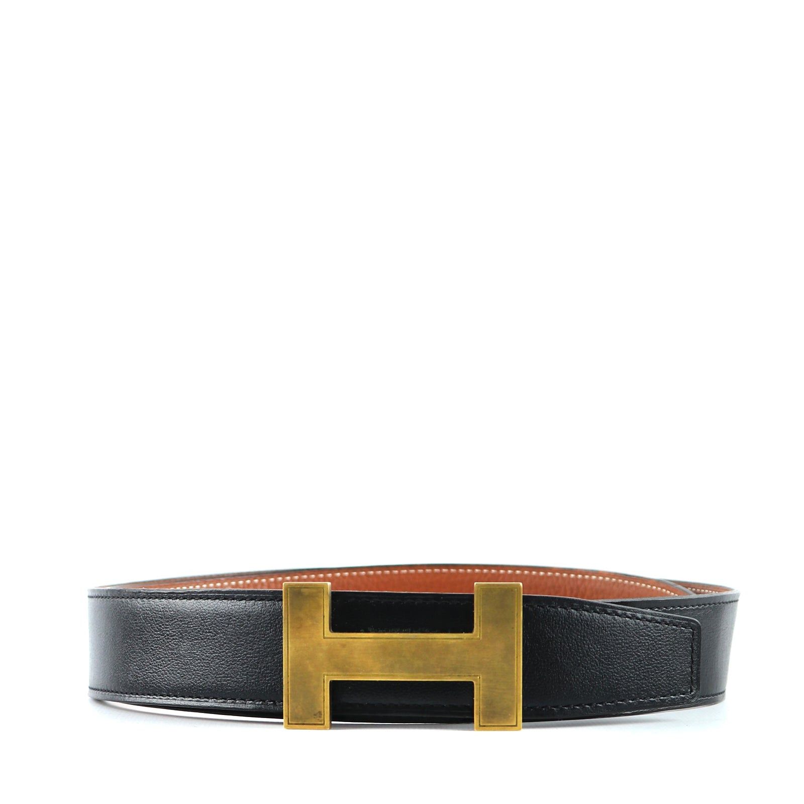 image of Hermes - Reversible Belt With Gold Buckle (T90) in Black, Men's