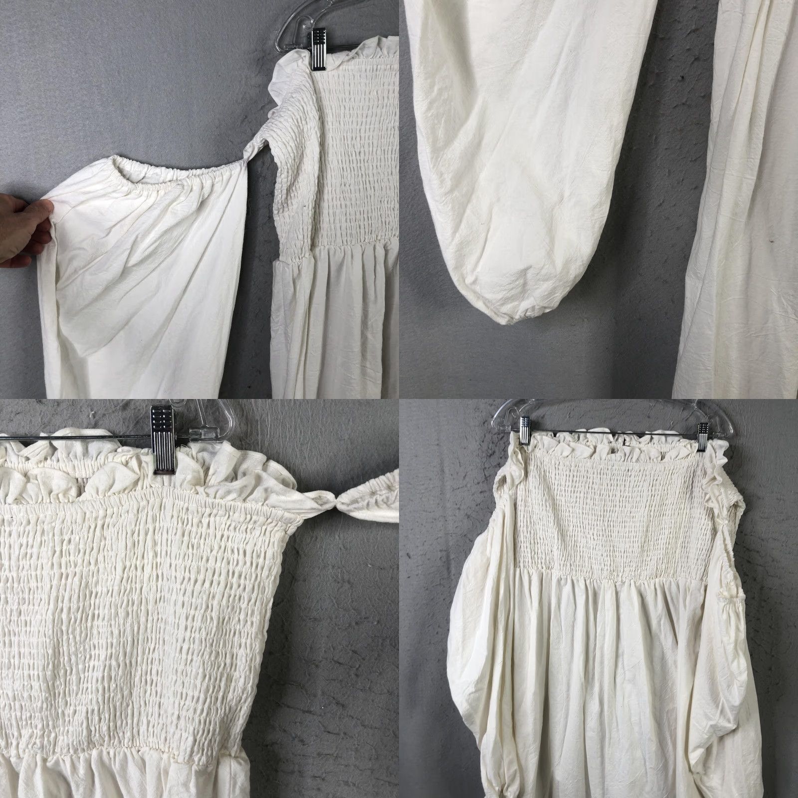 Nasty Gal Nasty Gal Dress Womens 18 White Bardot Smocked Puff Sleeve Boho Midi Sundress Size XXL / US 16-18 / IT 52-54 - 9 Thumbnail