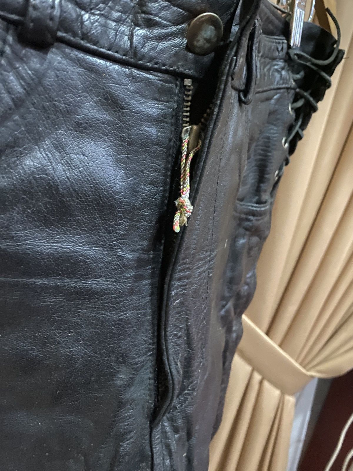 Genuine Leather Highway One Motorcycle Pants Side Zip & Snap Biker Chaps Size US 30 / EU 46 - 6 Thumbnail