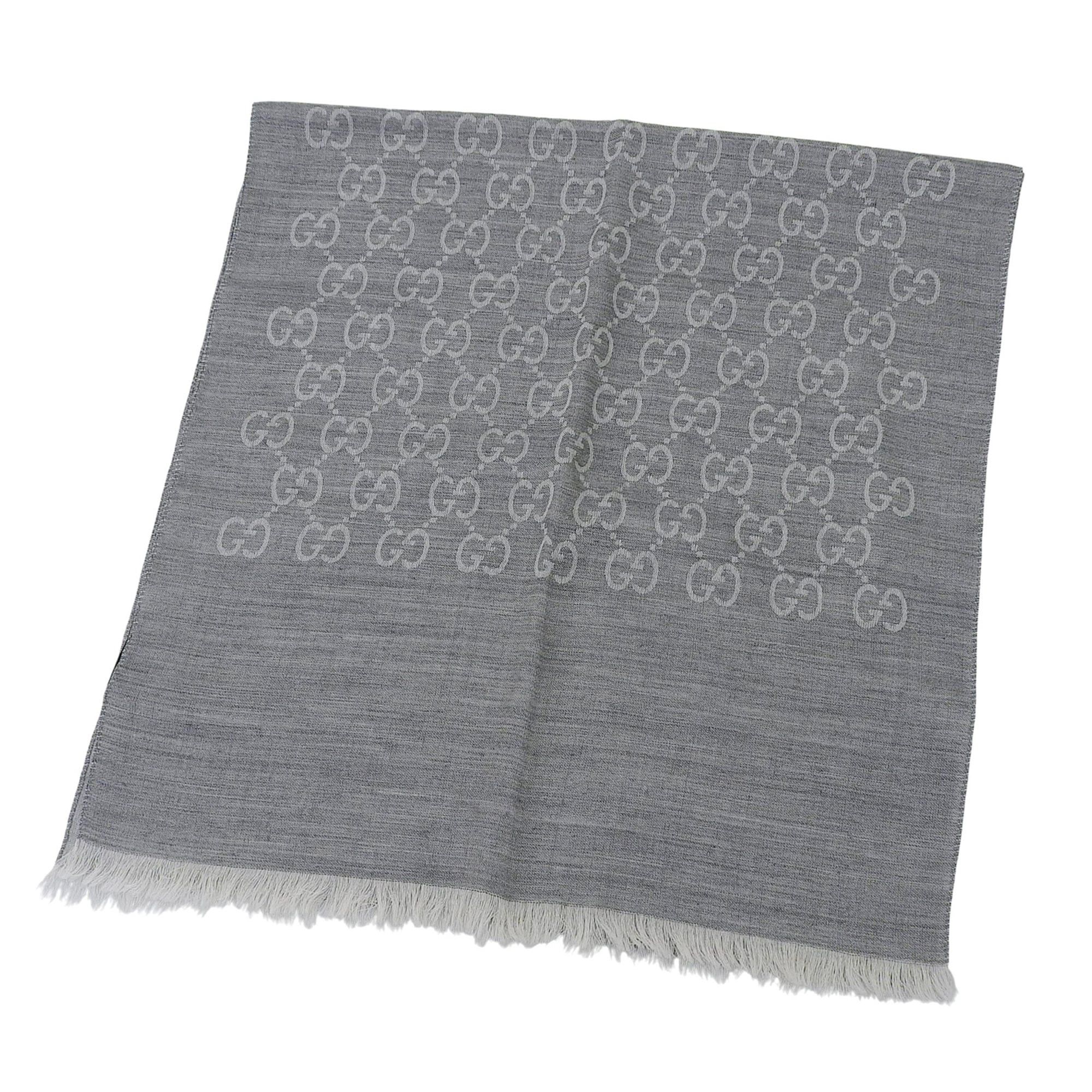 Gucci GUCCI wool and silk blend GG pattern fringed stole/shawl, gray, 45 x 180 cm, made in Italy, authentic, women's. Size ONE SIZE - 1 Thumbnail