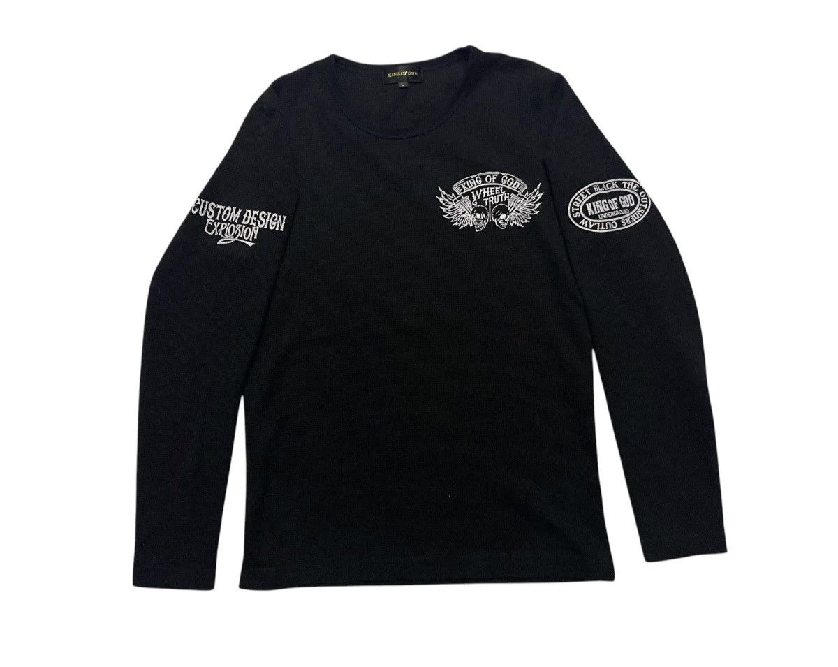 If Six Was Nine × Japanese Brand 2000s KING OF GOD CUSTOM DESIGN MOTORCYCLE SKULL TSHIRT Size US S / EU 44-46 / 1 - 2 Thumbnail