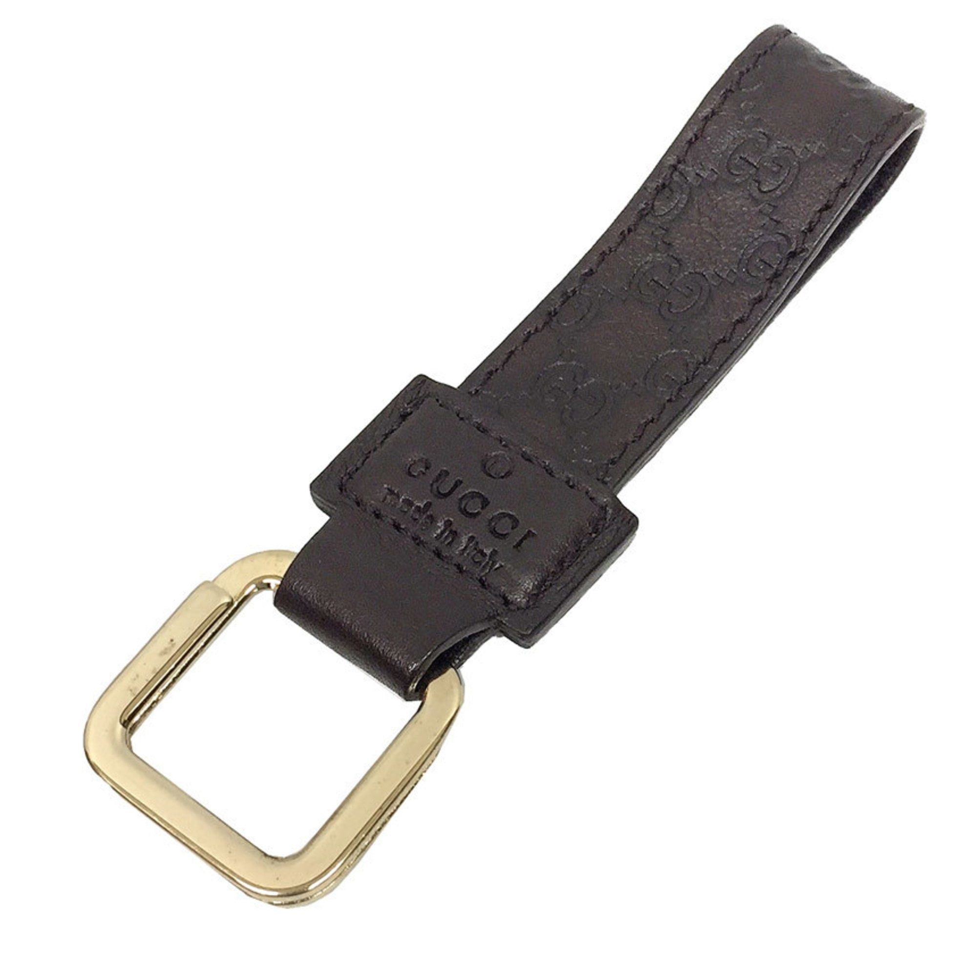image of Guccisima Keyring Charm Keychain Brown Leather Men's Women's in Black