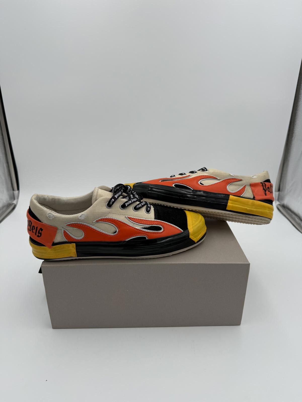 Palm Angels Men's Canvas Flame Sneakers Beige