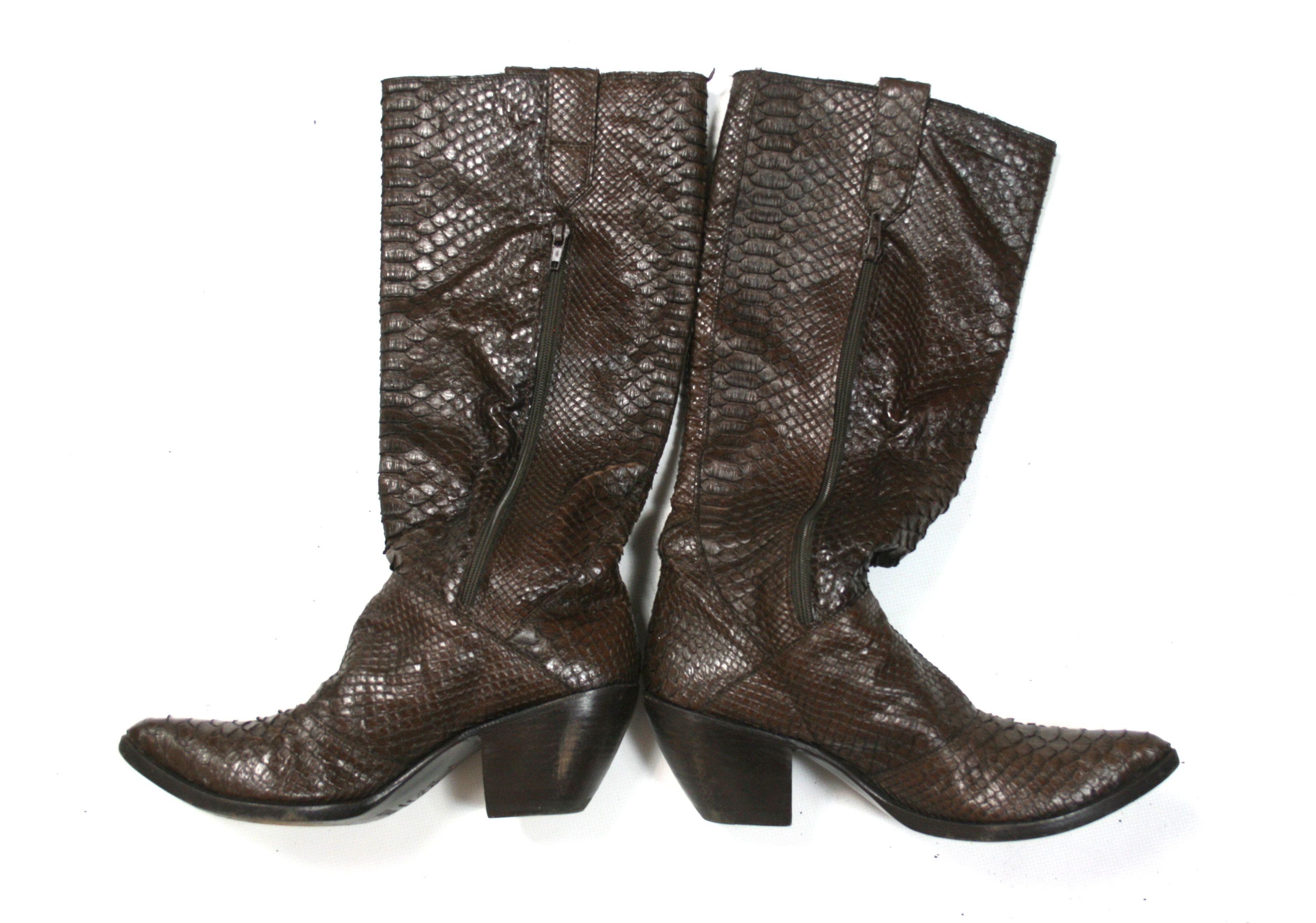 Gianni Barbato Cowboy Python Leather High Boots Size US 9 / IT 39 - 2 Thumbnail