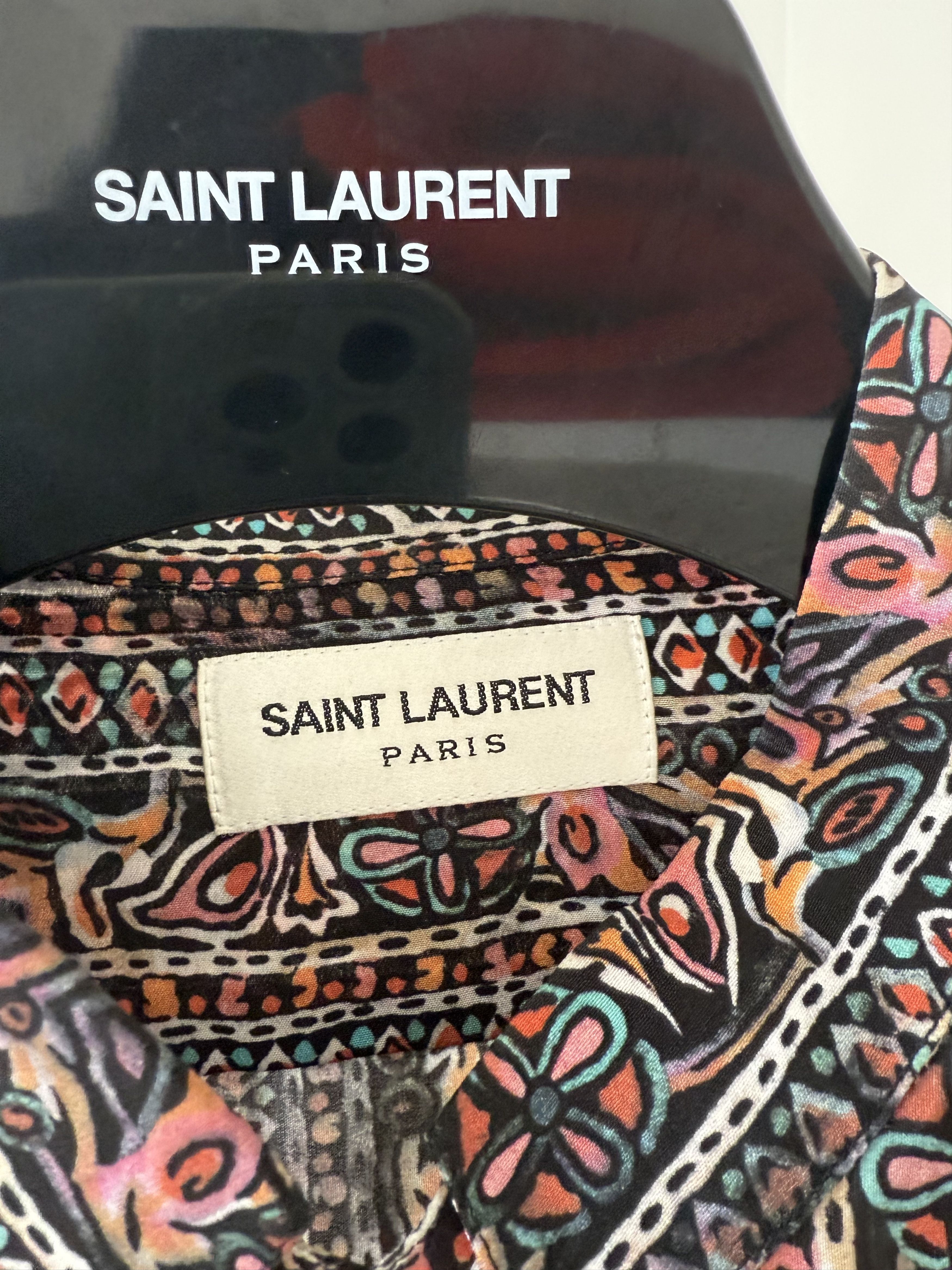Hedi Slimane × Saint Laurent Paris Saint Laurent Silk Nehru Collar Multi Pattern Shirt Size US L / EU 52-54 / 3 - 8 Thumbnail