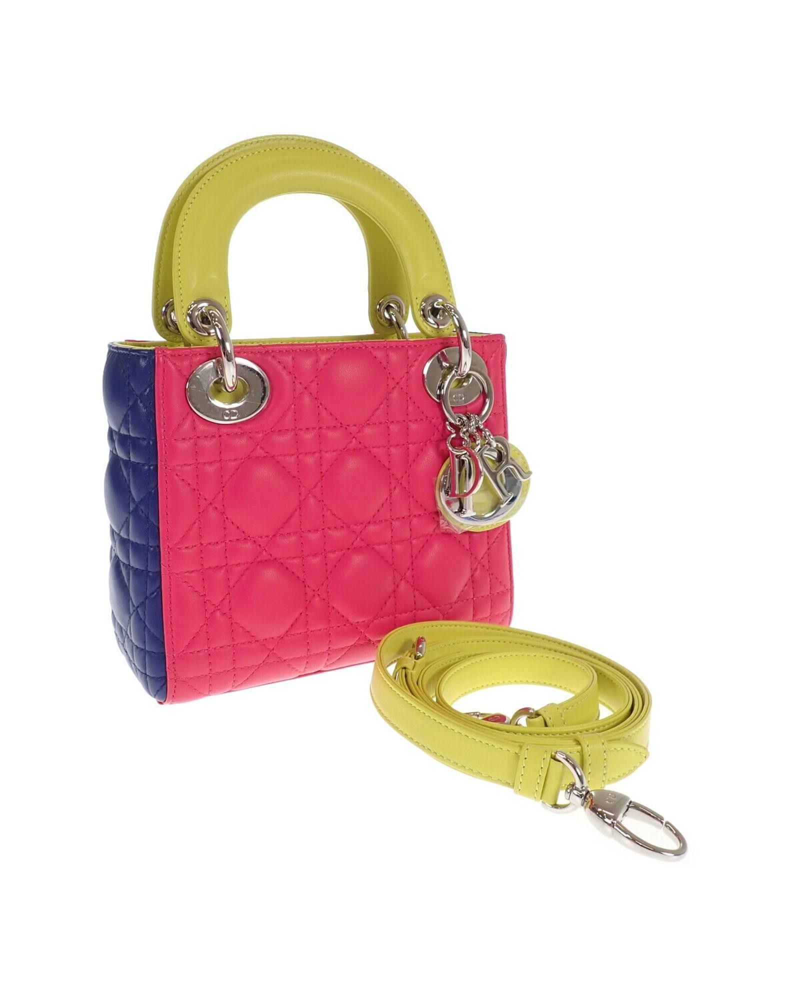 image of Tri-Color Lady Dior Bag In Ab Condition in Pink, Women's