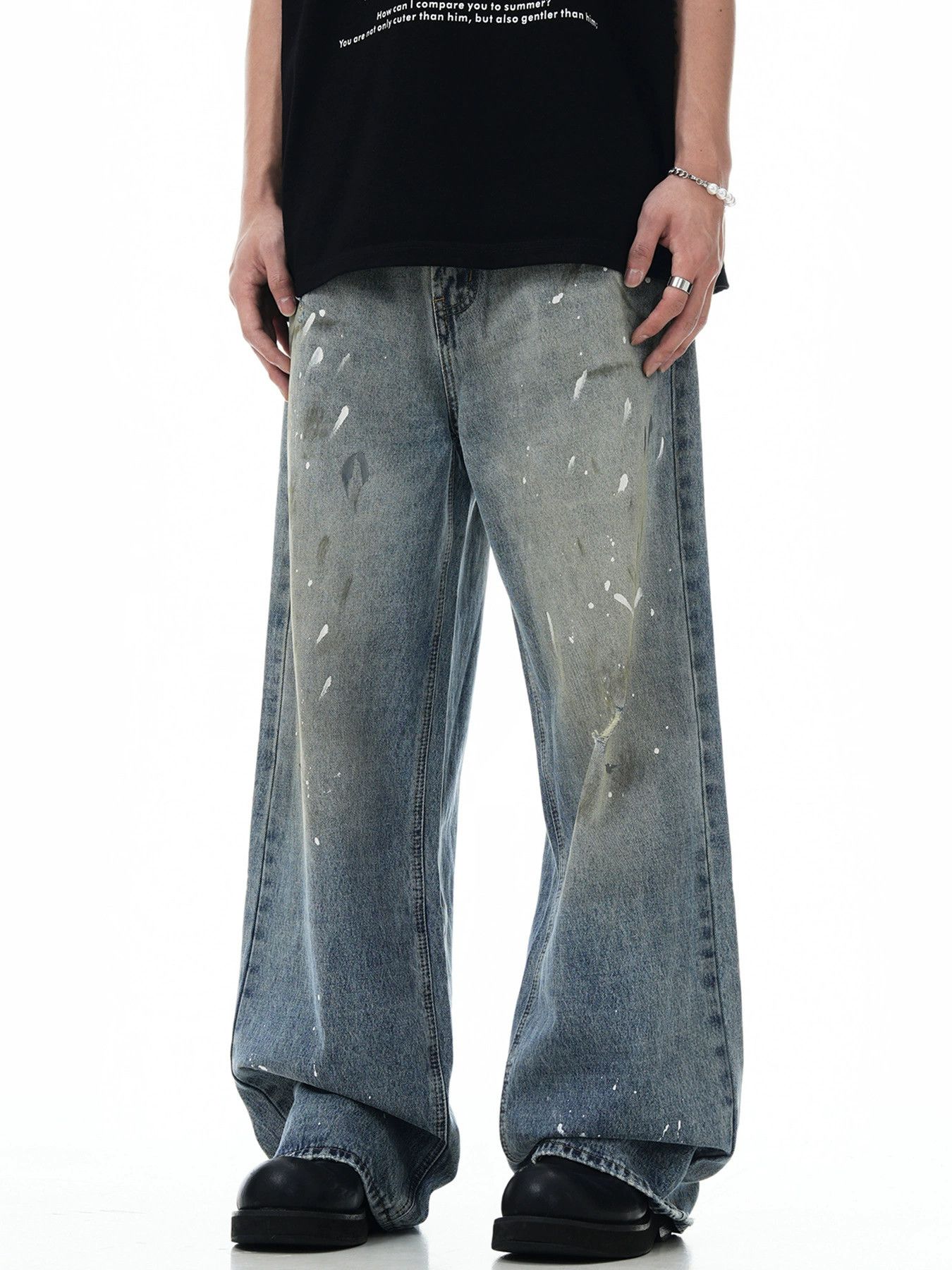 Vintage American men's gradient loose casual ink-splashed jeans Size US 32 / EU 48 - 2 Thumbnail