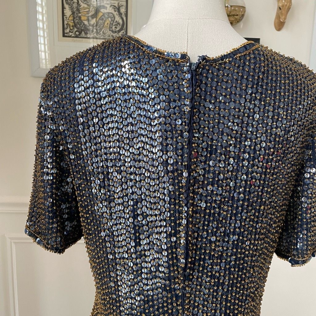 Vintage Vintage 80s 90s Modi Silk Heavily Beaded Sequin Dark Blue Am Size M / US 6-8 / IT 42-44 - 3 Thumbnail