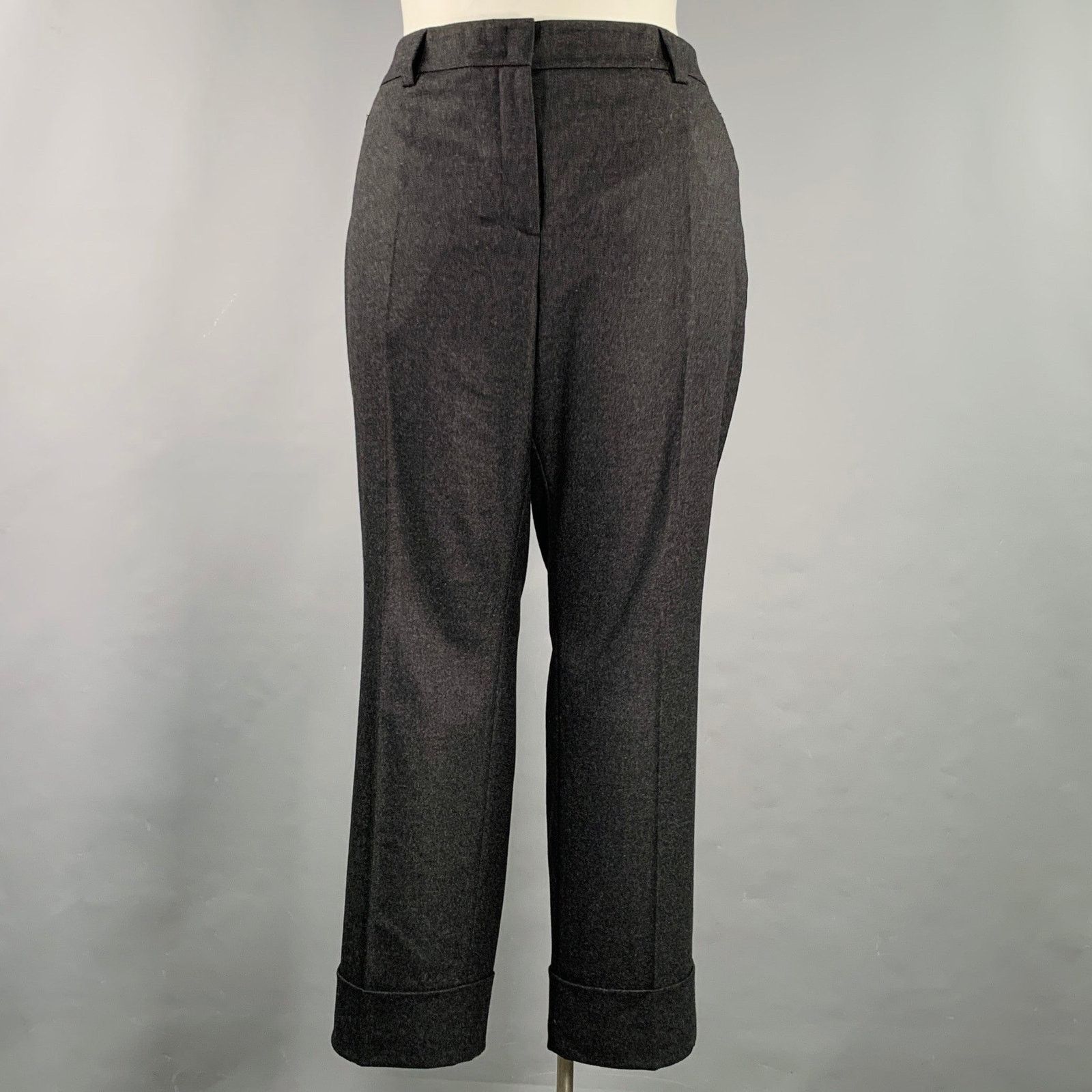 Akris Grey Charcoal Wool Blend Heather Flat Front Dress Pants Size 36" / US 14 / IT 50 - 1 Thumbnail
