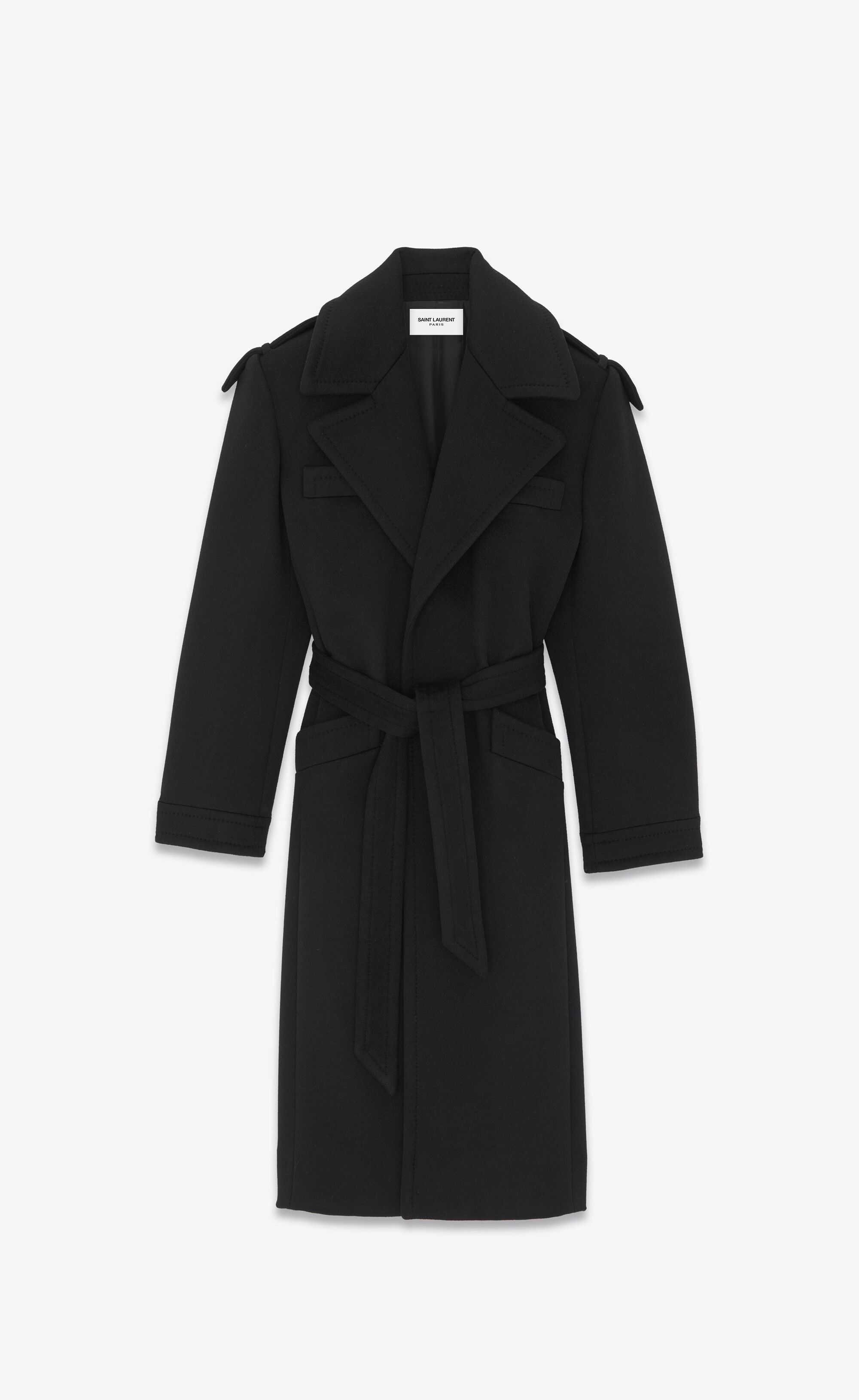 Saint Laurent Paris o1tr1nto0325 761862 Belted Coat in Cashmere Wool in Black Size XL / US 12-14 / IT 48-50 - 1 Thumbnail