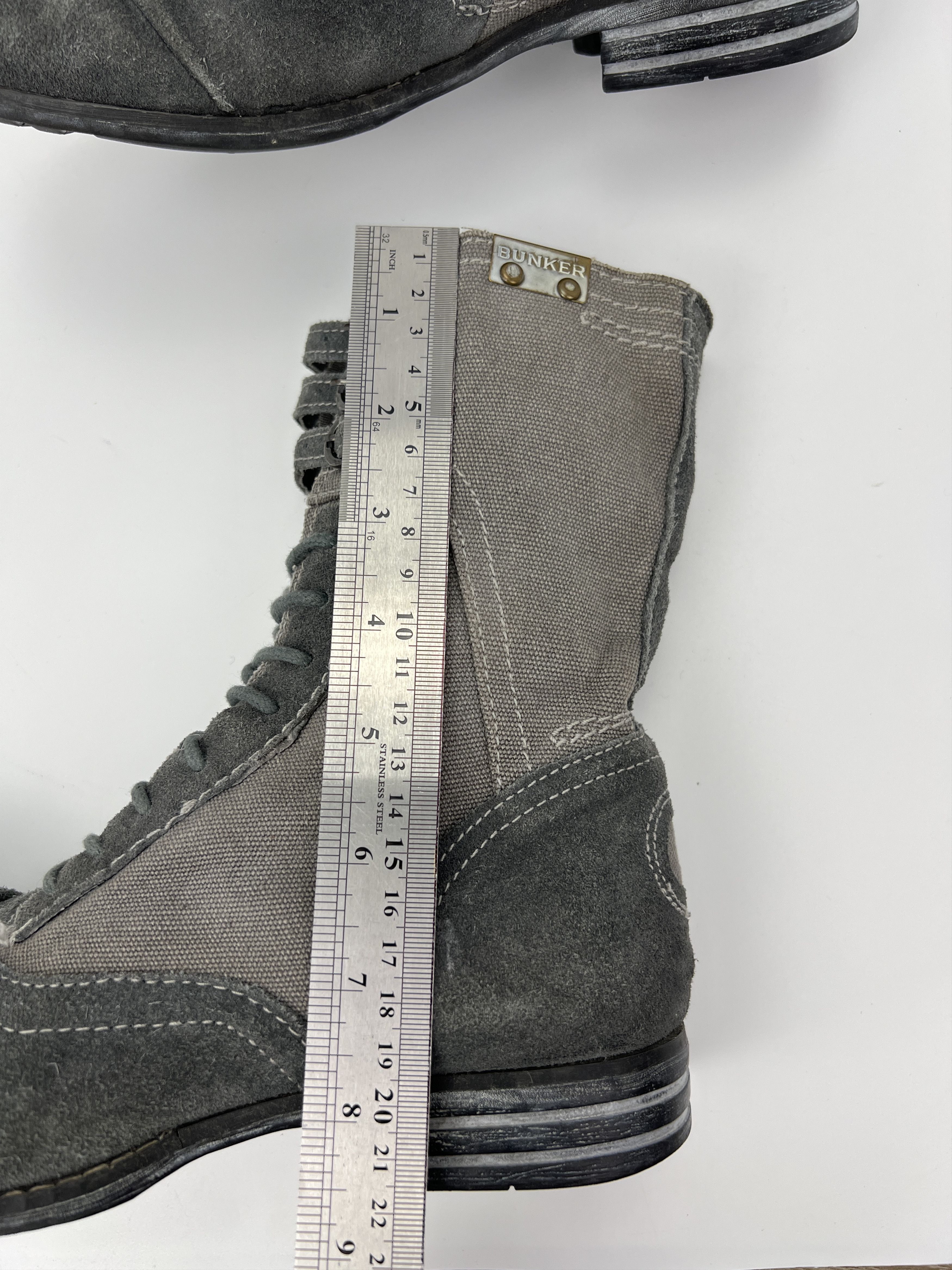 Vintage Y2K Bunker Avant Garde Grey Suede\Denim Boots Combat Style Size US 7 / IT 37 - 9 Thumbnail