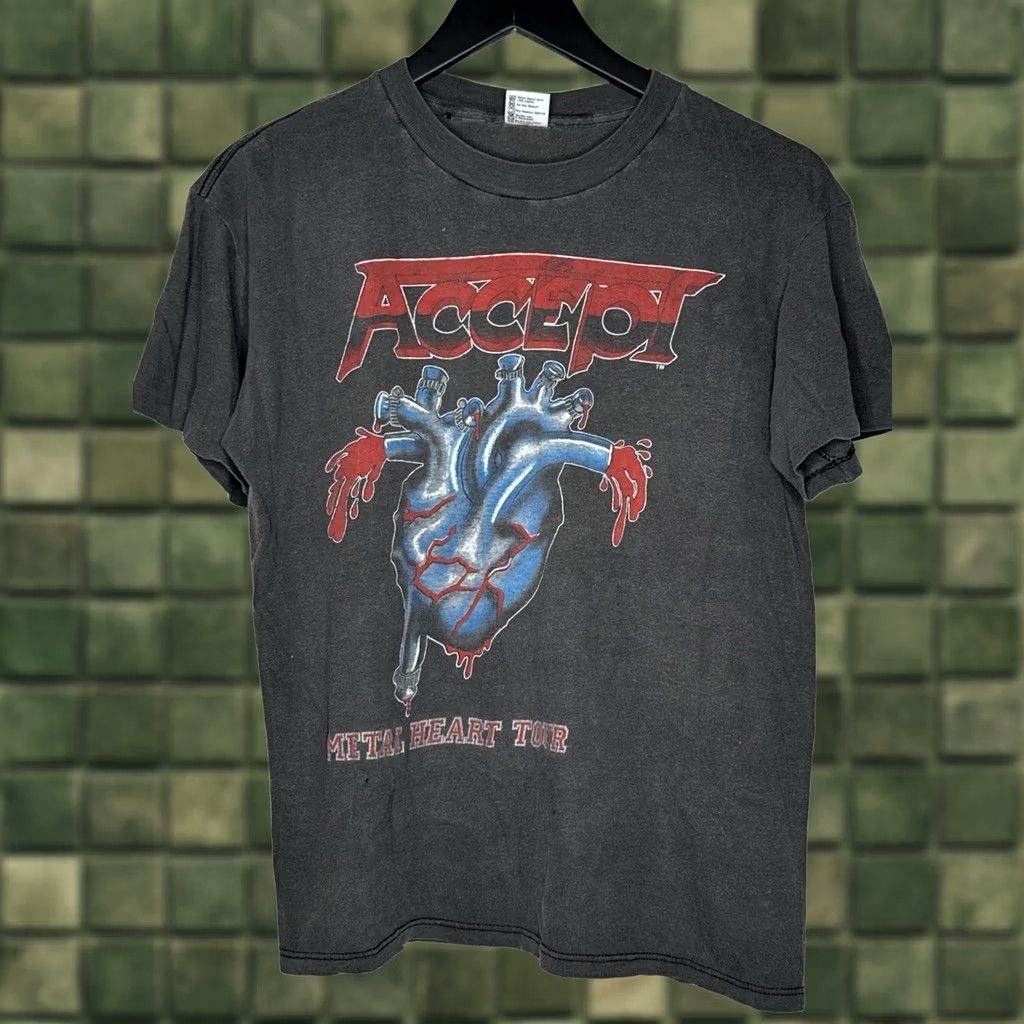 Vintage VINTAGE Accept Metal Heart Tour T Shirt Mens L Black 100% Cotton Front Back Crew Neck Short Sleeve USA 1985 Guitar Heavy Metal Rockit Rocket Size US L / EU 52-54 / 3 - 1 Thumbnail