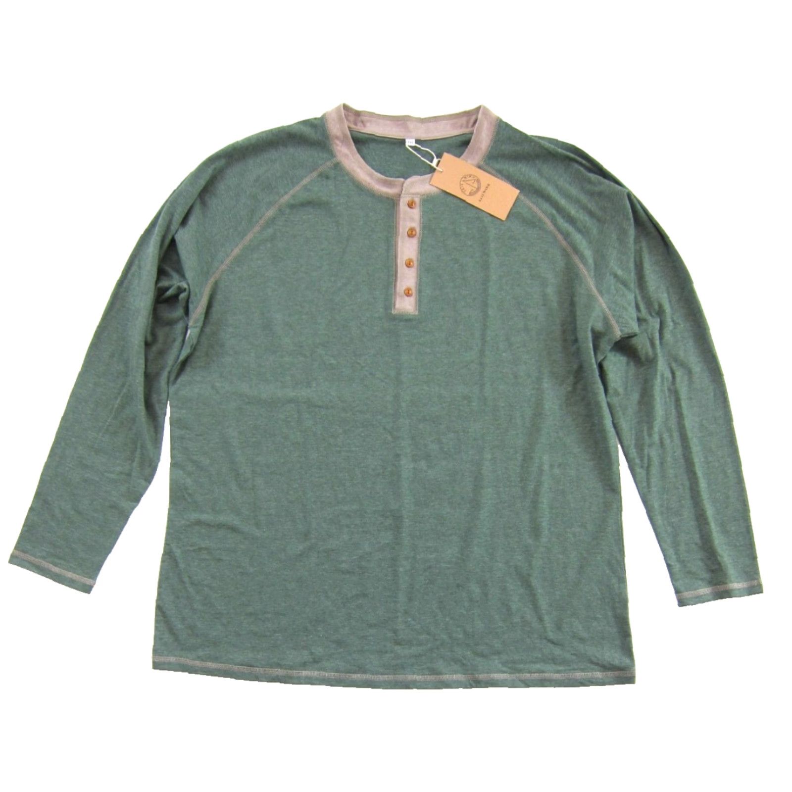 Vintage SAILWIND Henley Long Sleeve Cotton Shirt Men 2XL Green Brown Shirt 2XL Mens Casual Button-Up Shirt Size US XXL / EU 58 / 5 - 2 Thumbnail