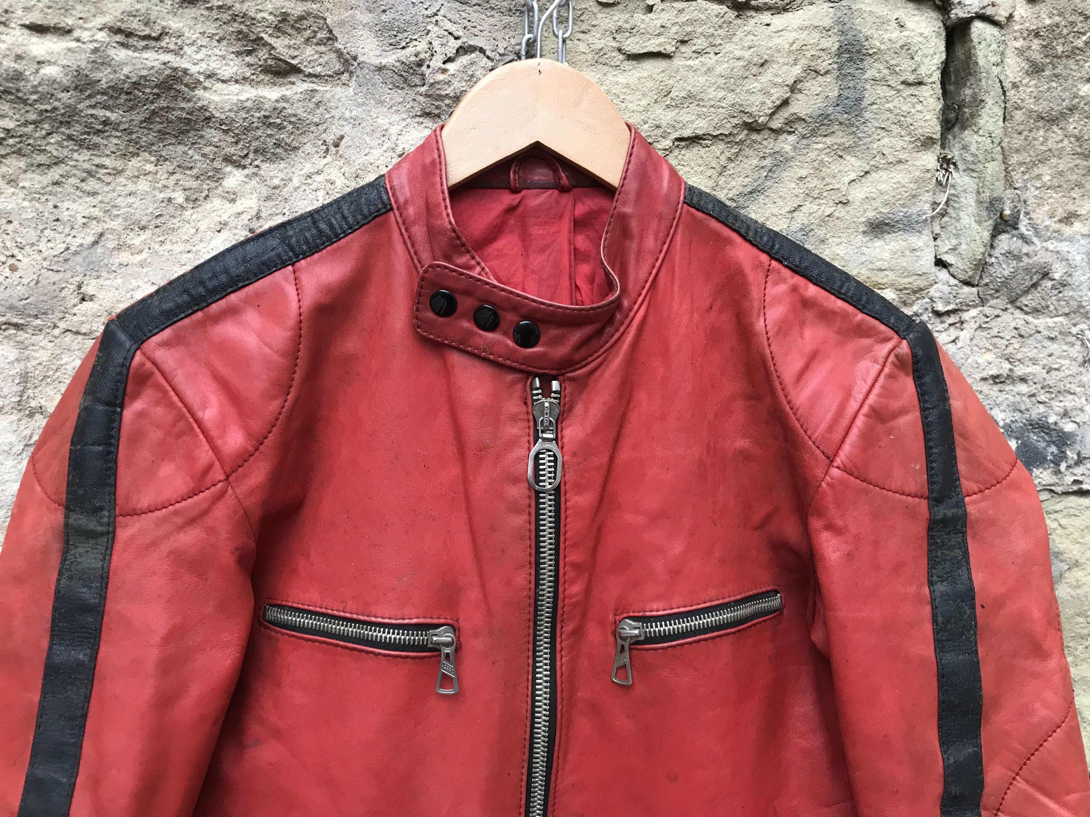 Vintage 70s Kombi Harro Distressed Leather Biker Jacket/ Racing Suit Size US S / EU 44-46 / 1 - 4 Thumbnail