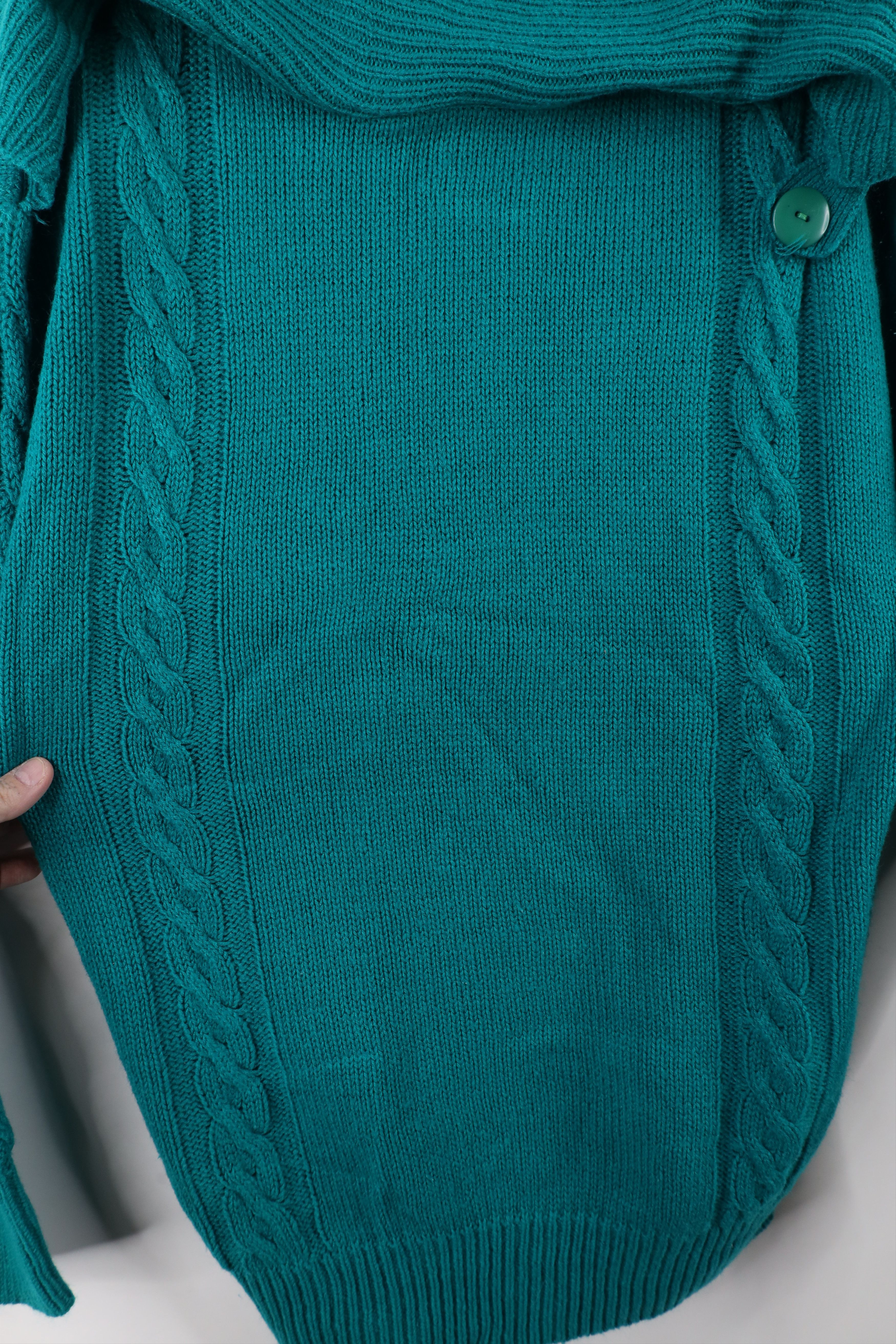 Vintage Vintage 70s Streetwear Cable Knit Front Bib Sweater Teal Size XS / US 0-2 / IT 36-38 - 8 Thumbnail