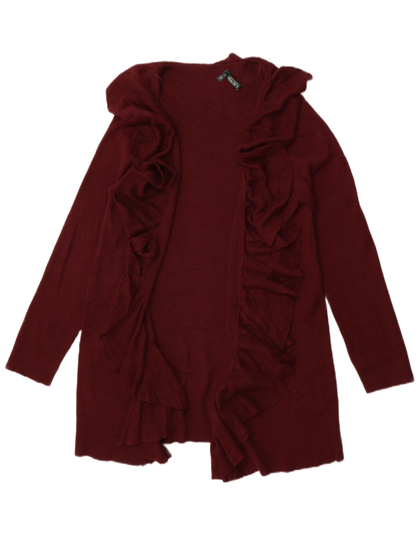 Ralph Lauren Womens Longline Open Cardigan Sweater UK 18 XL Maroon Cotton Size M / US 6-8 / IT 42-44 - 1 Thumbnail