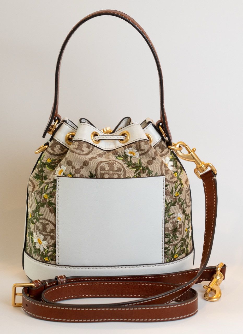 Tory Burch T Monogram Embroidered Jacquard & Leather Bucket Bag Size ONE SIZE - 3 Thumbnail