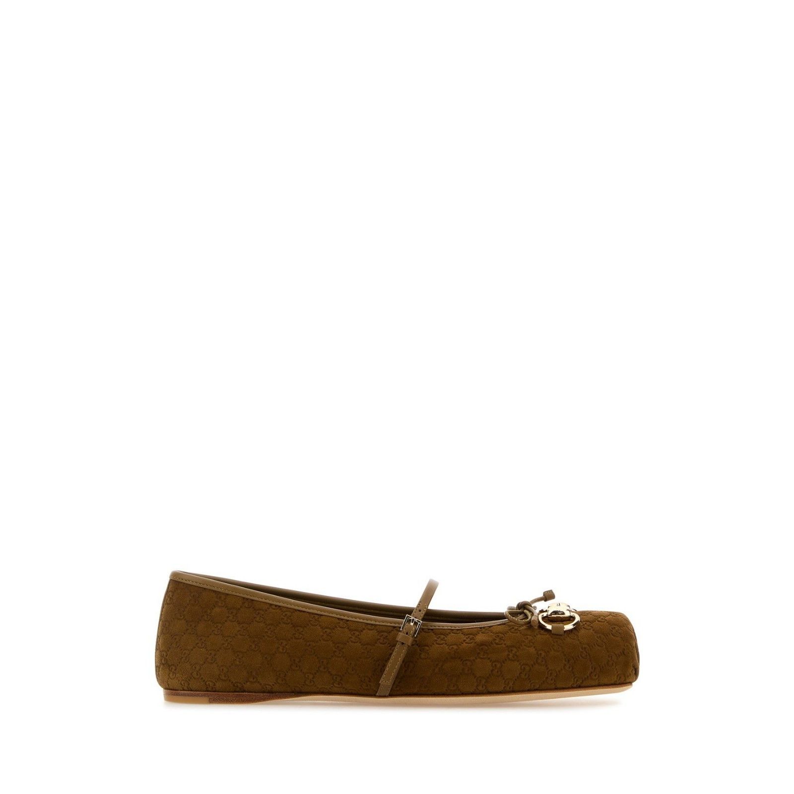 GUCCI Horsebit GG Brown Suede Ballerina Flats New & Authenti