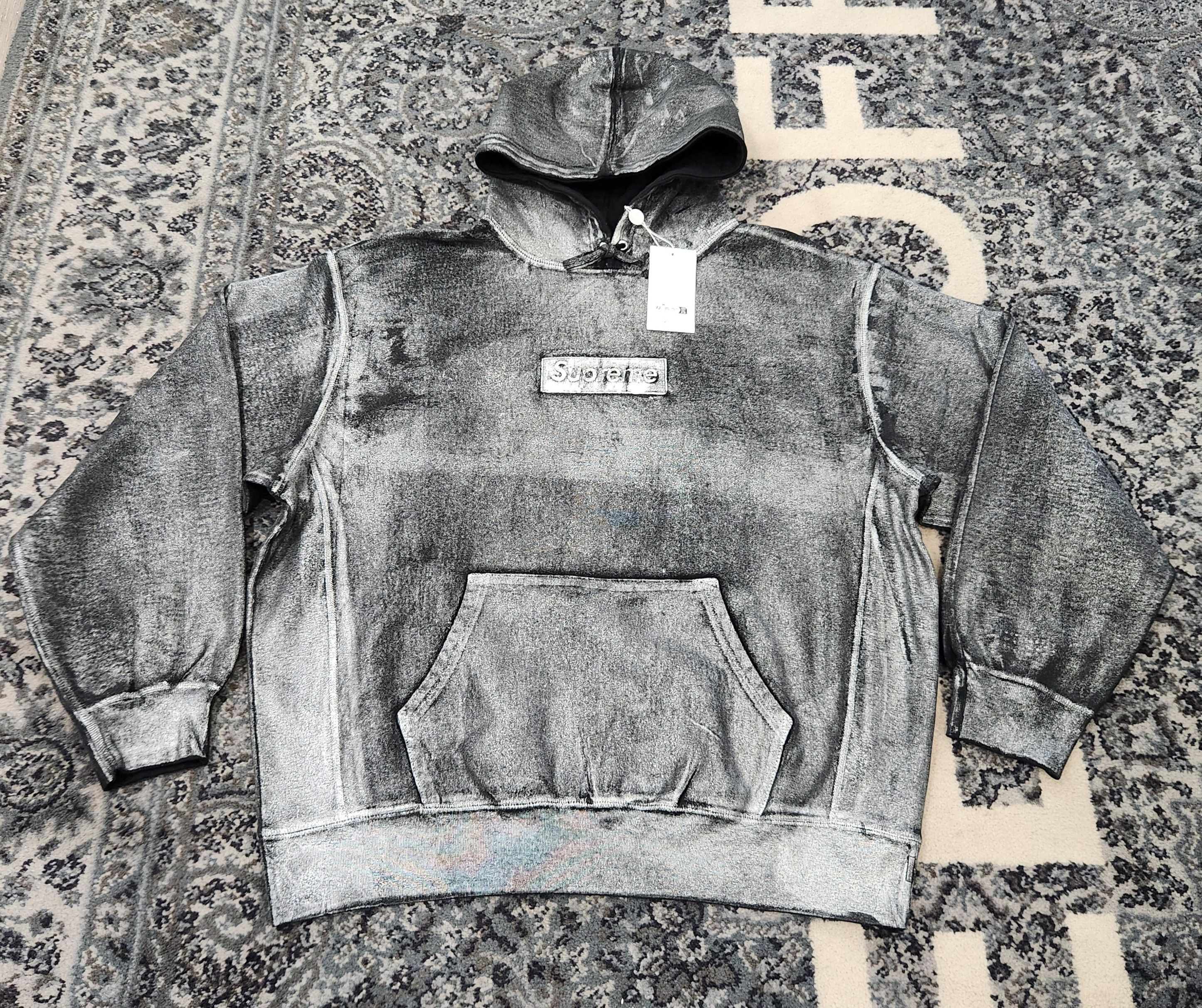 image of Supreme Mm6 Maison Margiela Foil Box Logo Hoodie - Large in Black, Men's