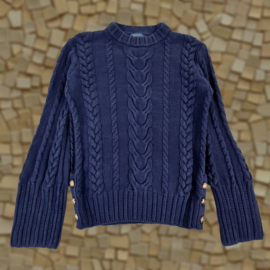 Polo Ralph Lauren Polo Ralph Lauren Jumper Womens XS Navy Blue Cotton Cable-Knit Pullover Crew Neck Long Sleeve Size XS / US 0-2 / IT 36-38 - 1 Thumbnail