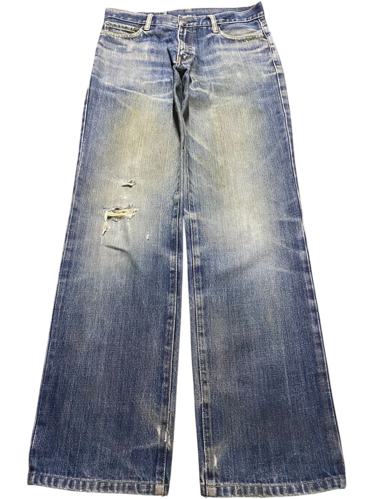 Japanese Brand Vintage Uniqlo S002 Mud Wash Distressed Loose Jean Size US 31 - 1 Thumbnail