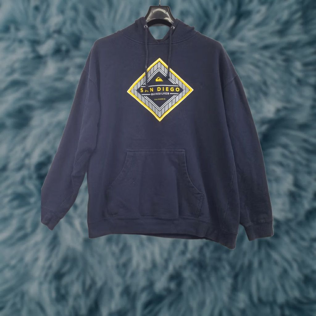 Quiksilver Quicksilver Hoodie Mens XL Blue Pullover Hoodie Sweatshirt with Logo, Long Sleeve, Cotton Blend, Outdoor, Pockets, Regular Fit, Brand Quiksilver Size US XL / EU 56 / 4 - 1 Thumbnail