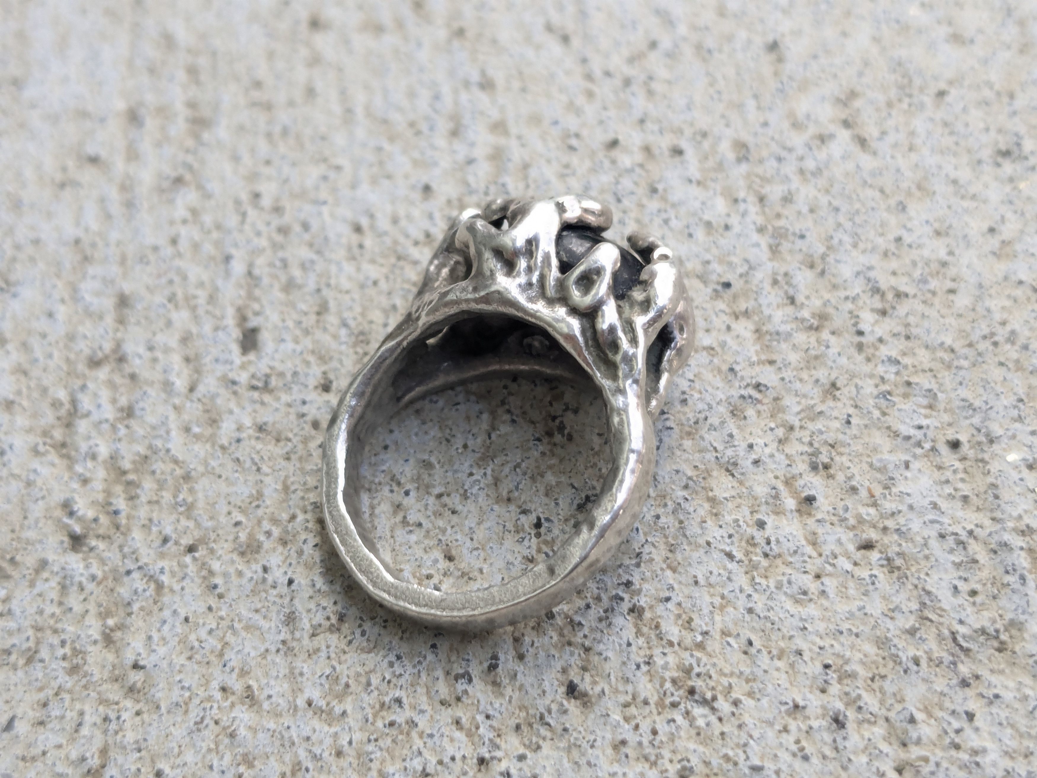 Jewelry Vintage Sterling Silver Ring Brutalist 4.5 Pink Glass Oval Size ONE SIZE - 4 Thumbnail