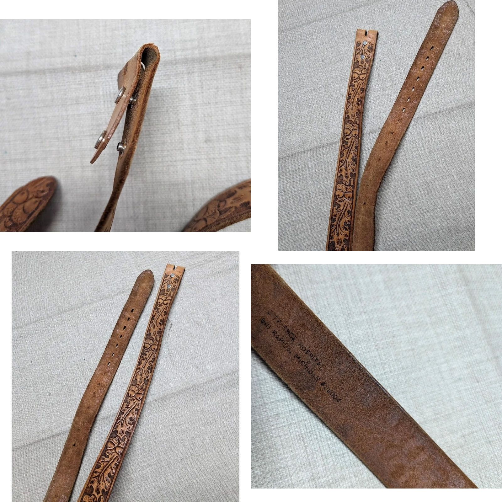 Vintage VINTAGE handcrafted browntooled COWHIDE leather WESTERN belt 38 Regular Men Buckle acorns Size 38 - 8 Thumbnail
