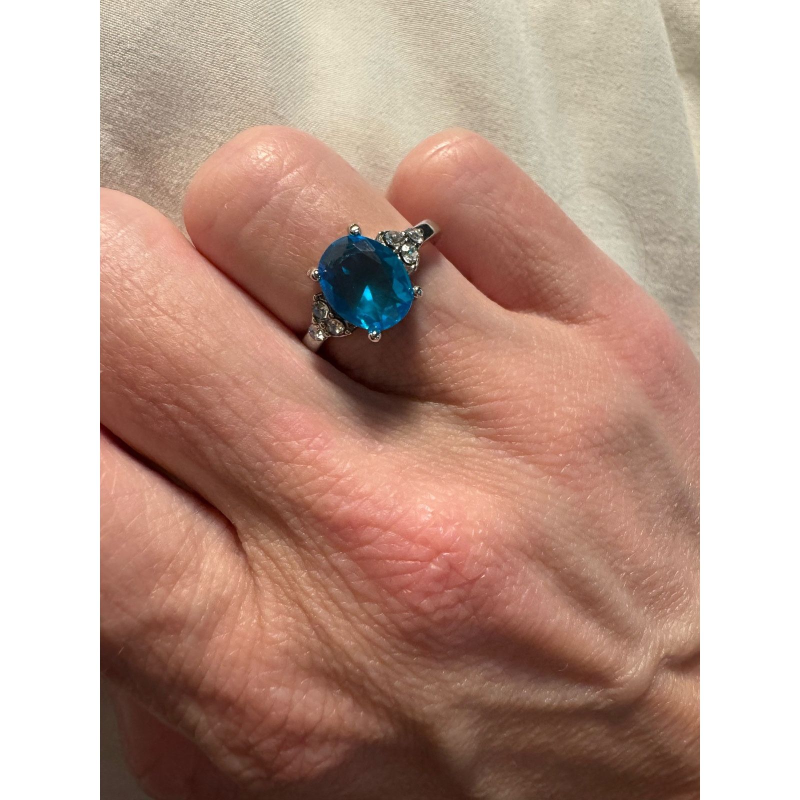 Other Blue Gemstone Silver Tone Ring Size ONE SIZE - 1 Thumbnail